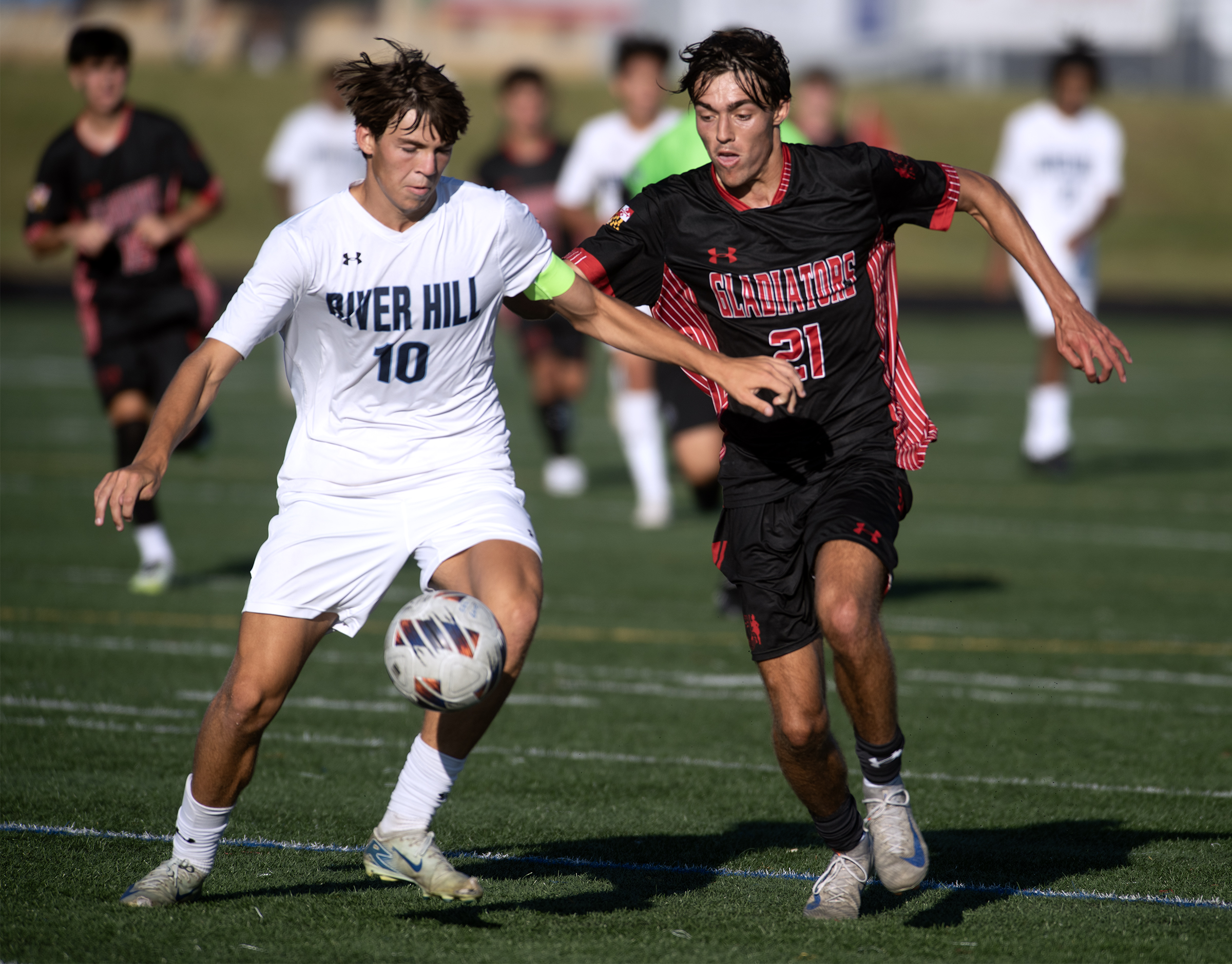 Sept. 8, 2025- River Hill's Luke Martinez, left, Glenelg's Alex...