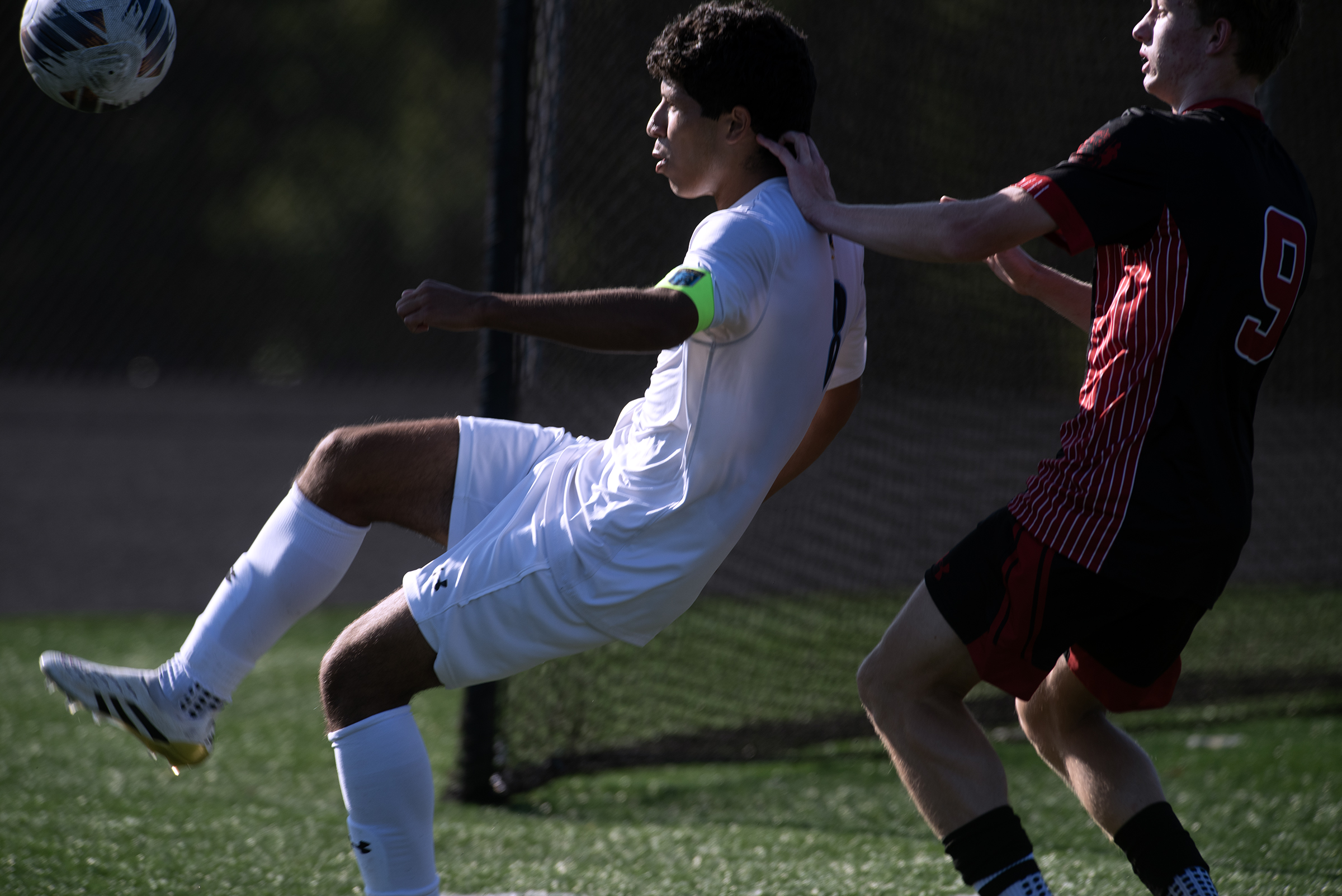 Sept. 8, 2025- River Hill's Max Guzman, left, kicks the...