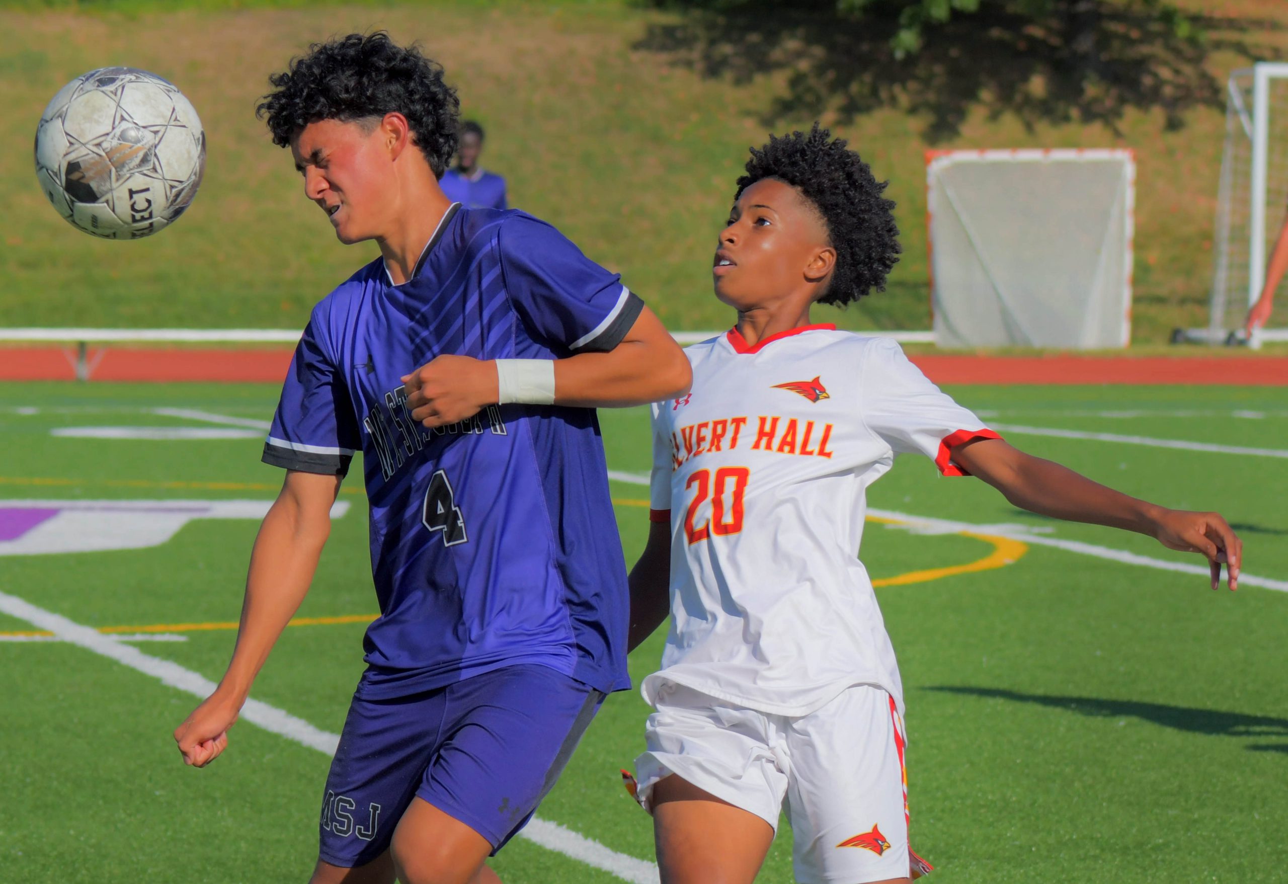 Mount Saint Joseph Gaels' Max Madrid grimaces as a ball...