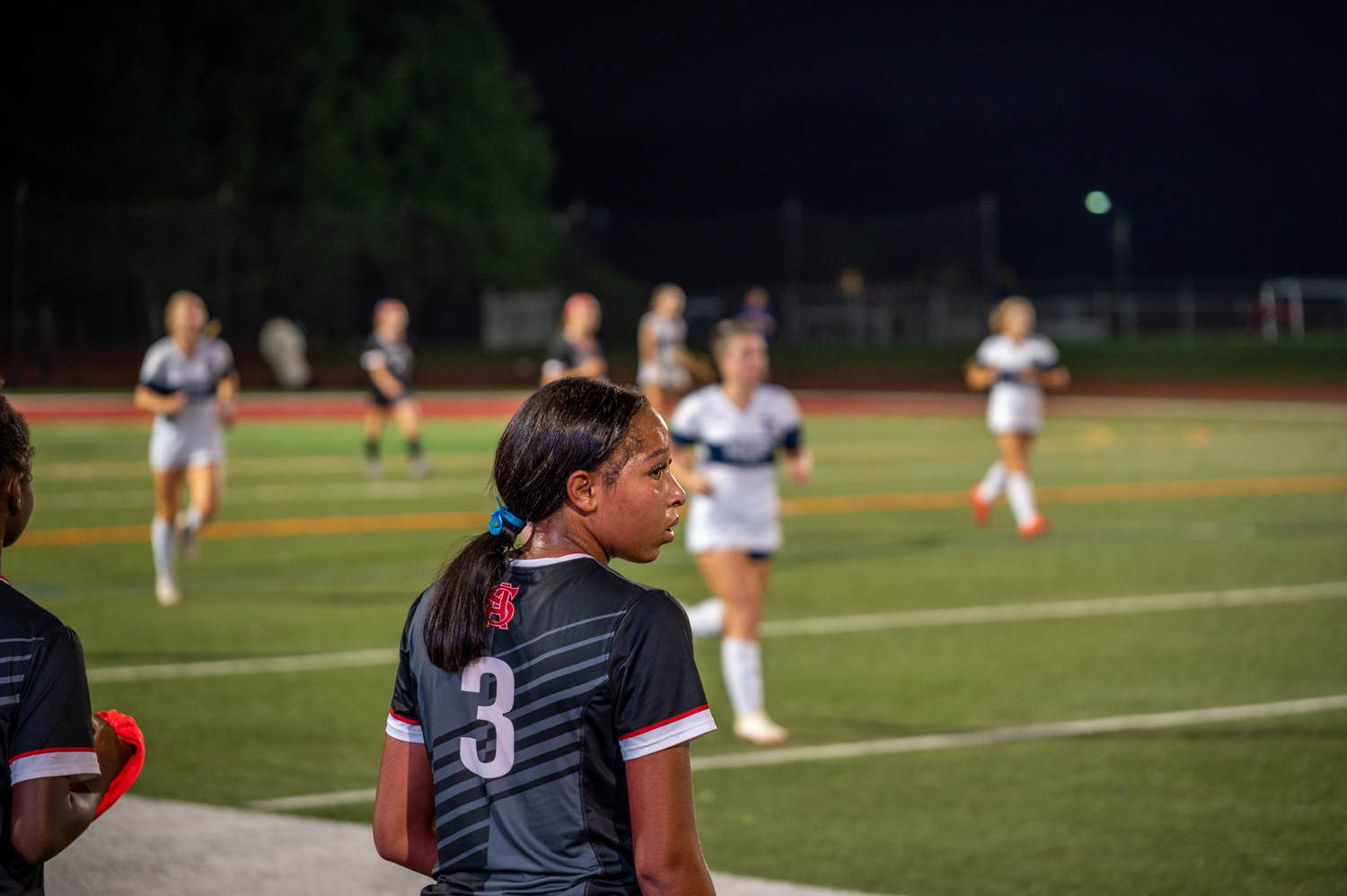 Spalding’s Karrington Gregory watches her team play against Notre Dame....