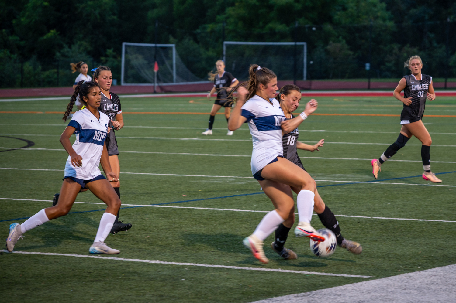 Spalding’s Audrey Kregelka closes in on the ball as Notre...