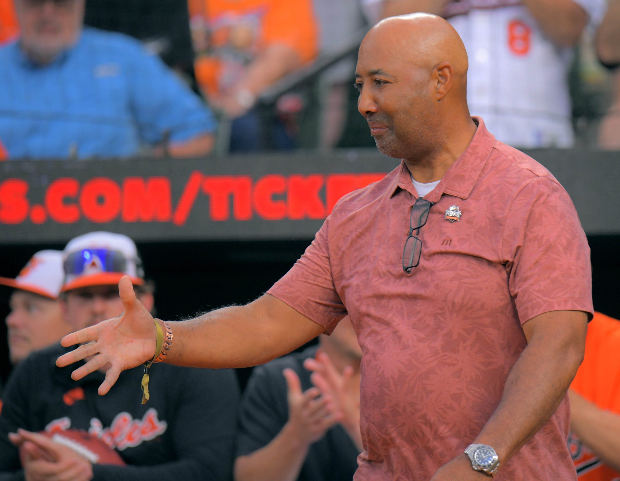 Former Baltimore Orioles player Harold Baines smiles during a celebration...