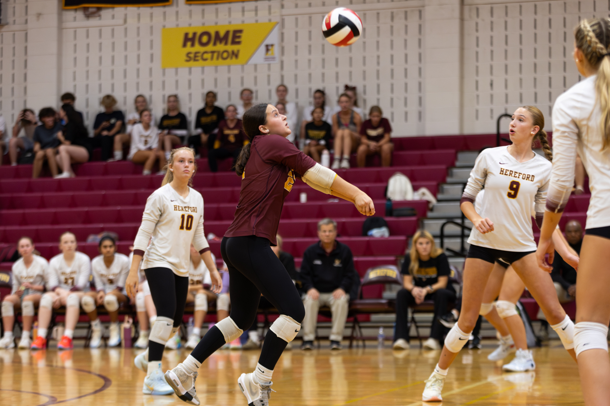 Jane Steller receives the ball for Hereford during the game...