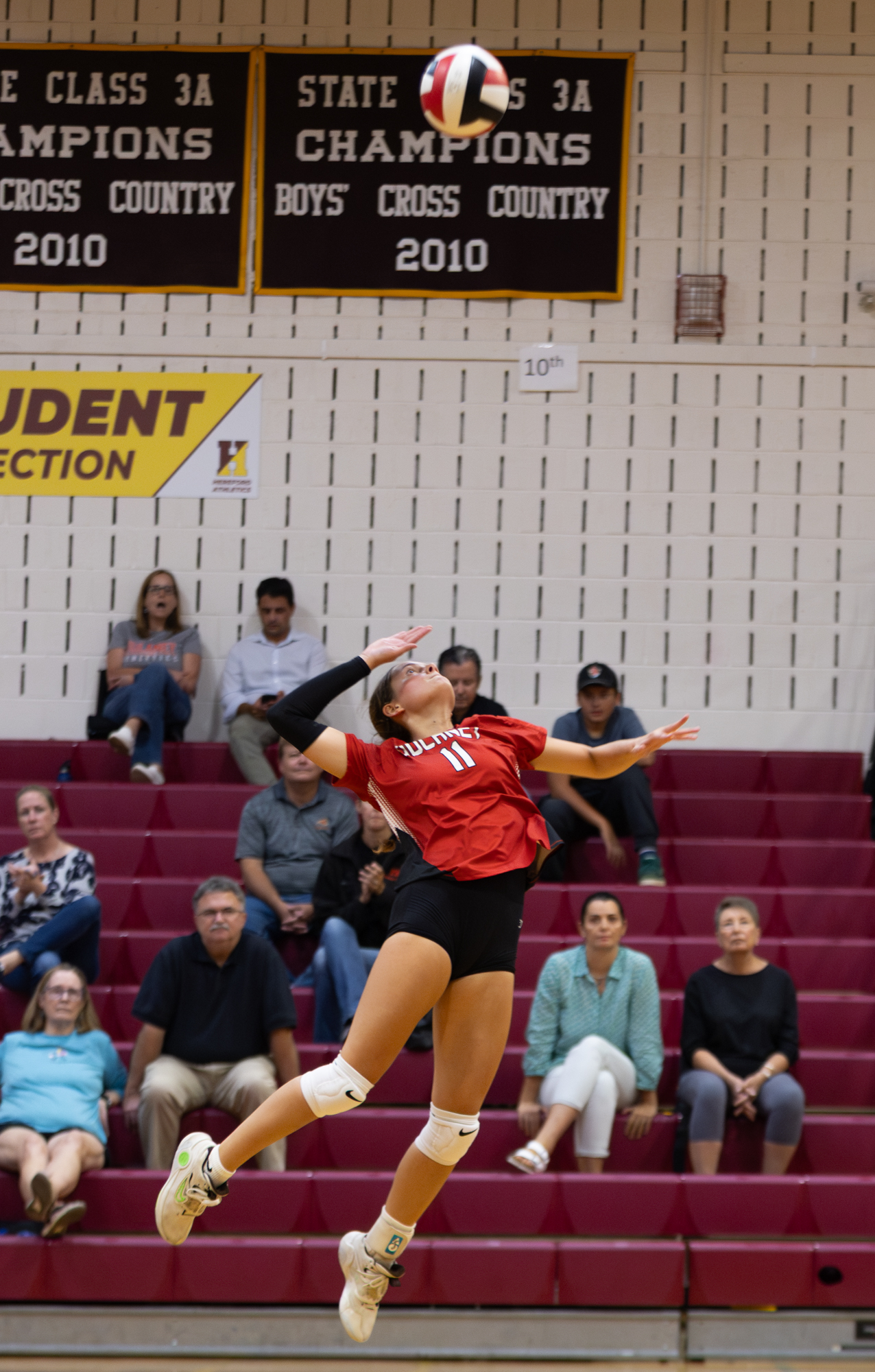 Dulaney’s Cami Reed goes up for a spike during the...