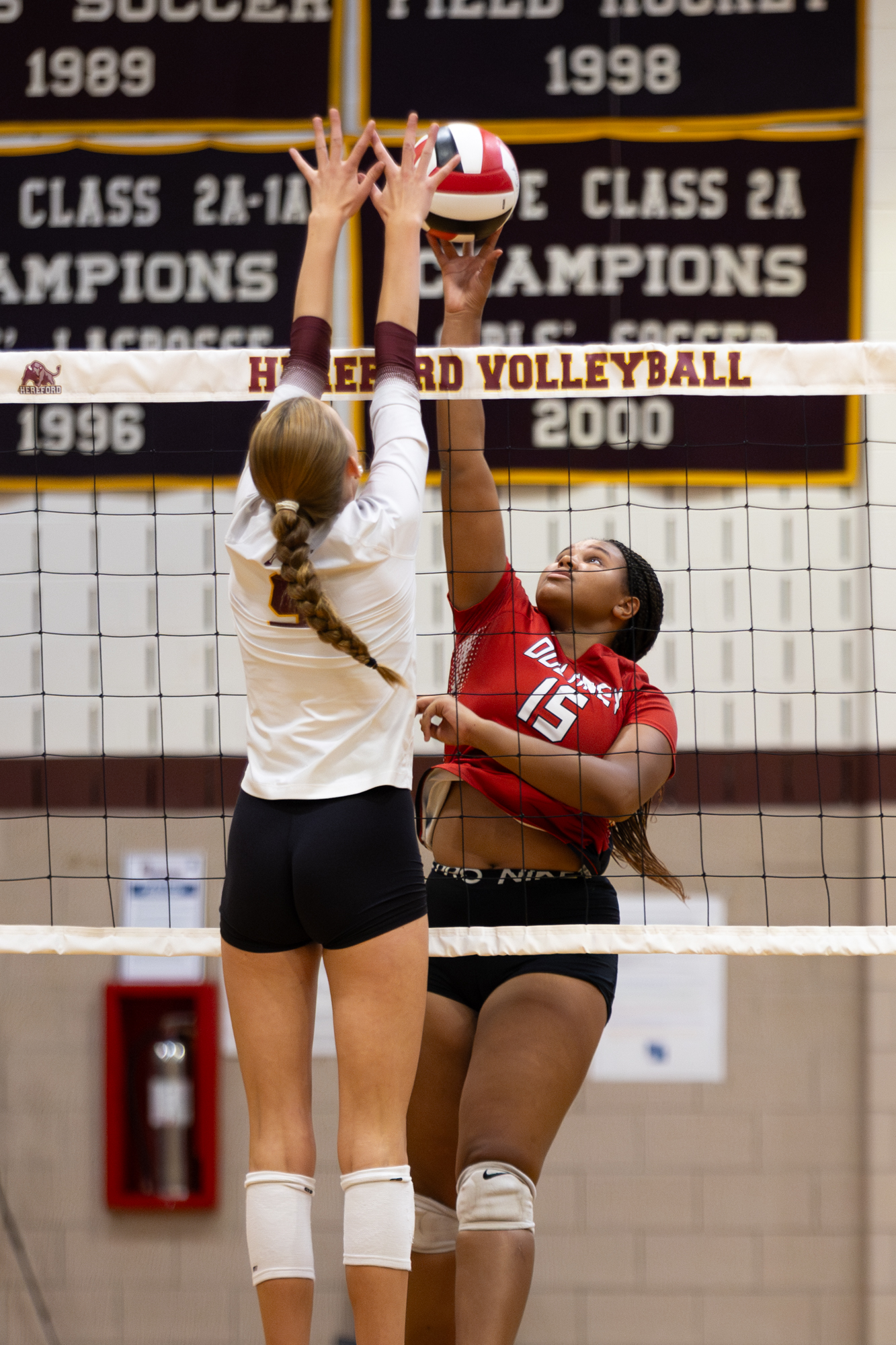 Dulaney’s Kira Logvin-Moore taps the ball over the net during...