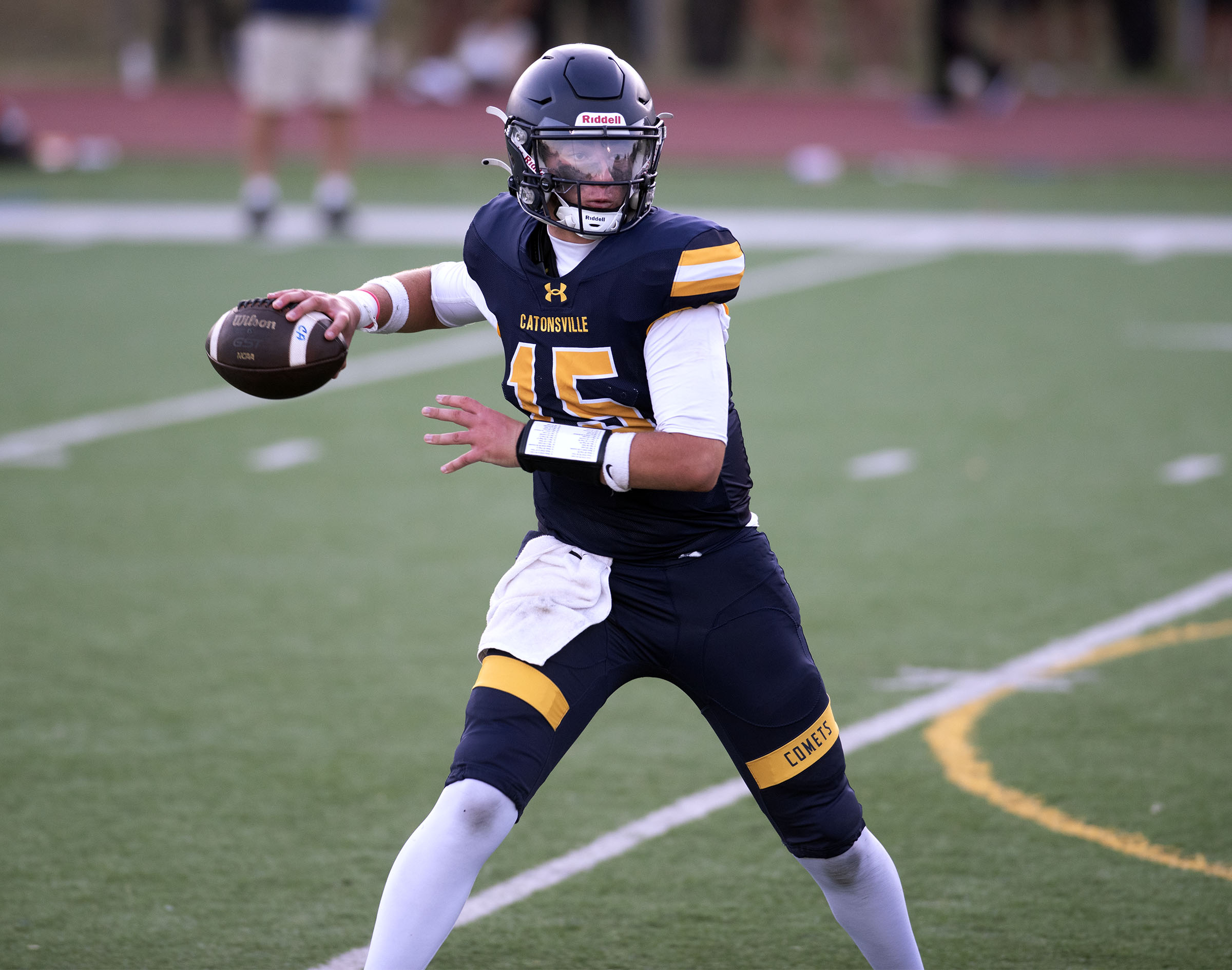 Sept. 12, 2025- Catonsville quarterback Evan Lindley looks for a...
