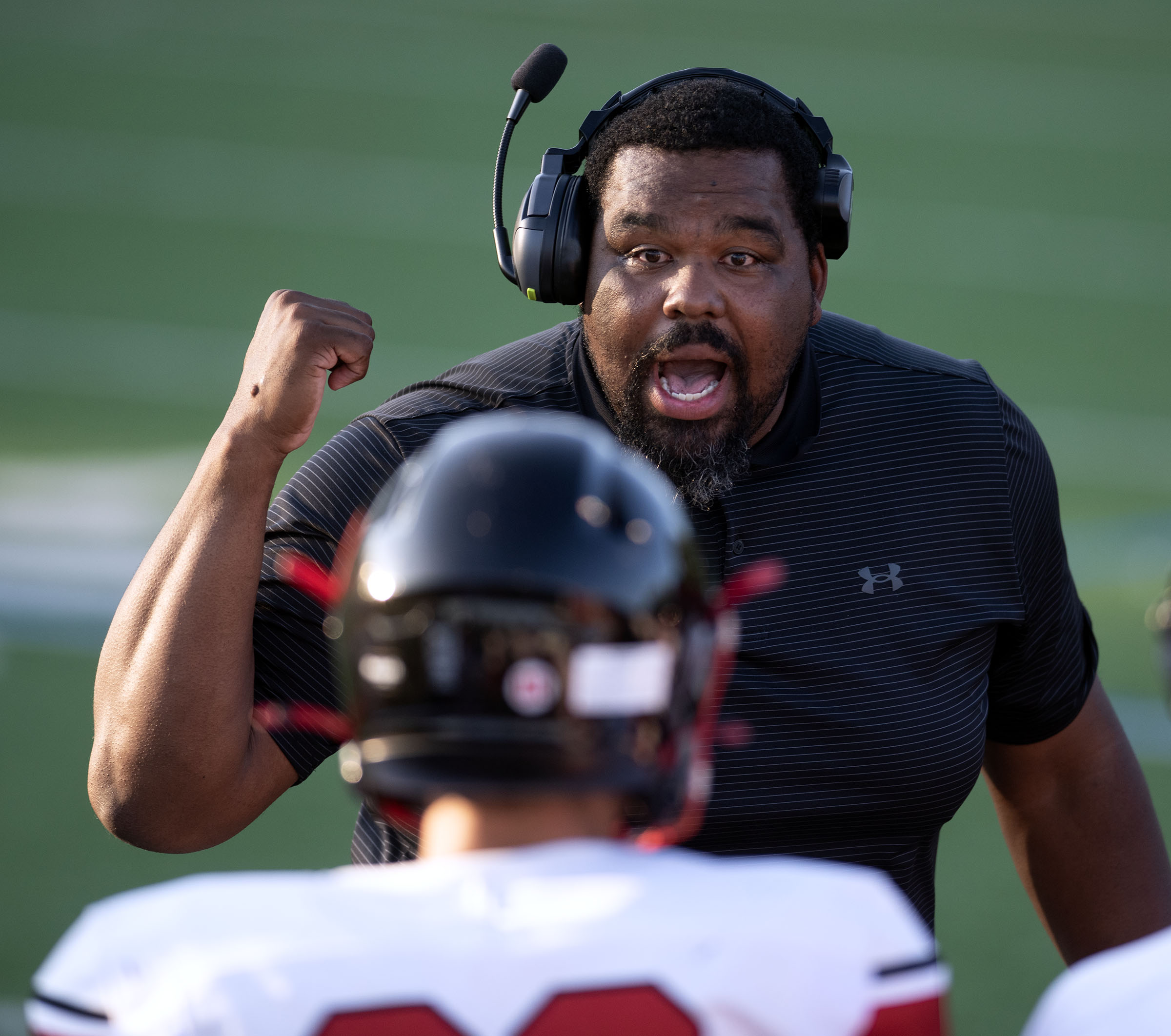 Sept. 12, 2025- Dulaney head football coach Paul Thompson talks...
