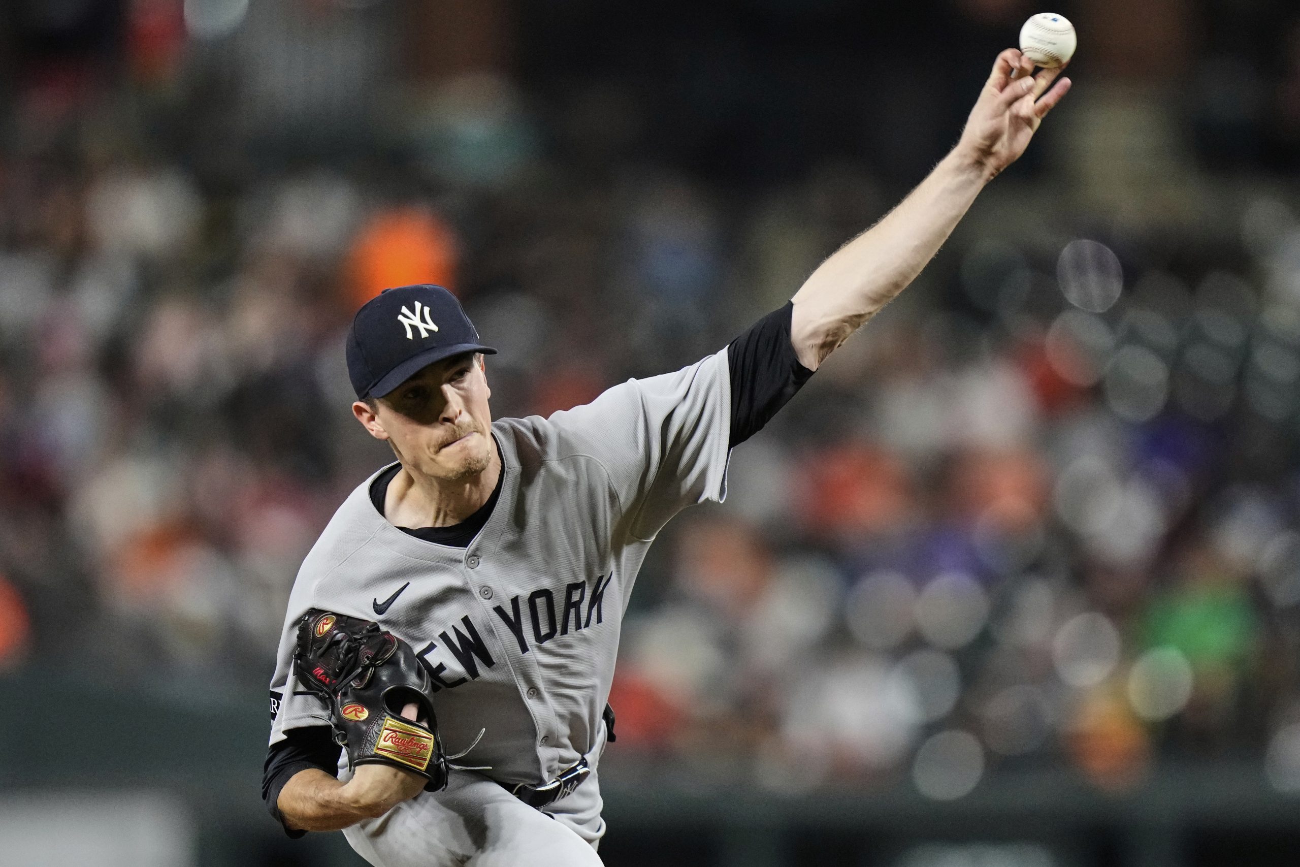 New York Yankees starting pitcher Max Fried delivers during the...