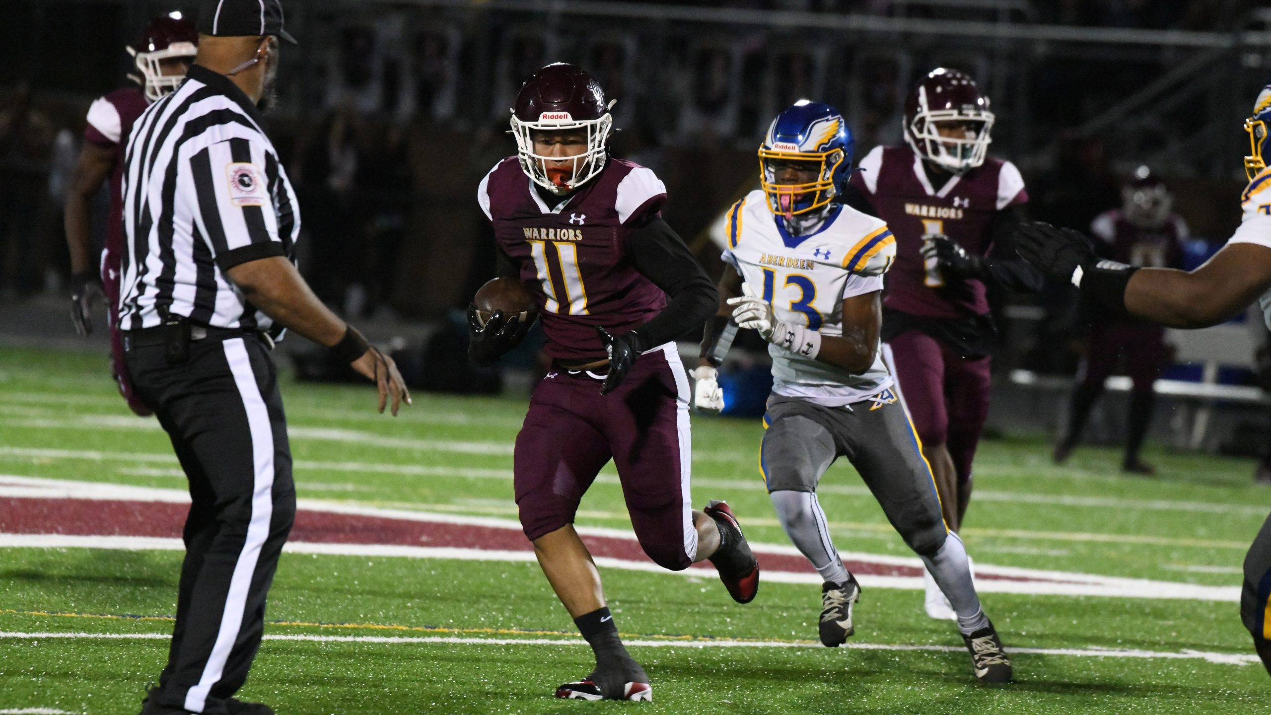 Havre de Grace's Michael Shelley, Jr. returns an intercepted pass...
