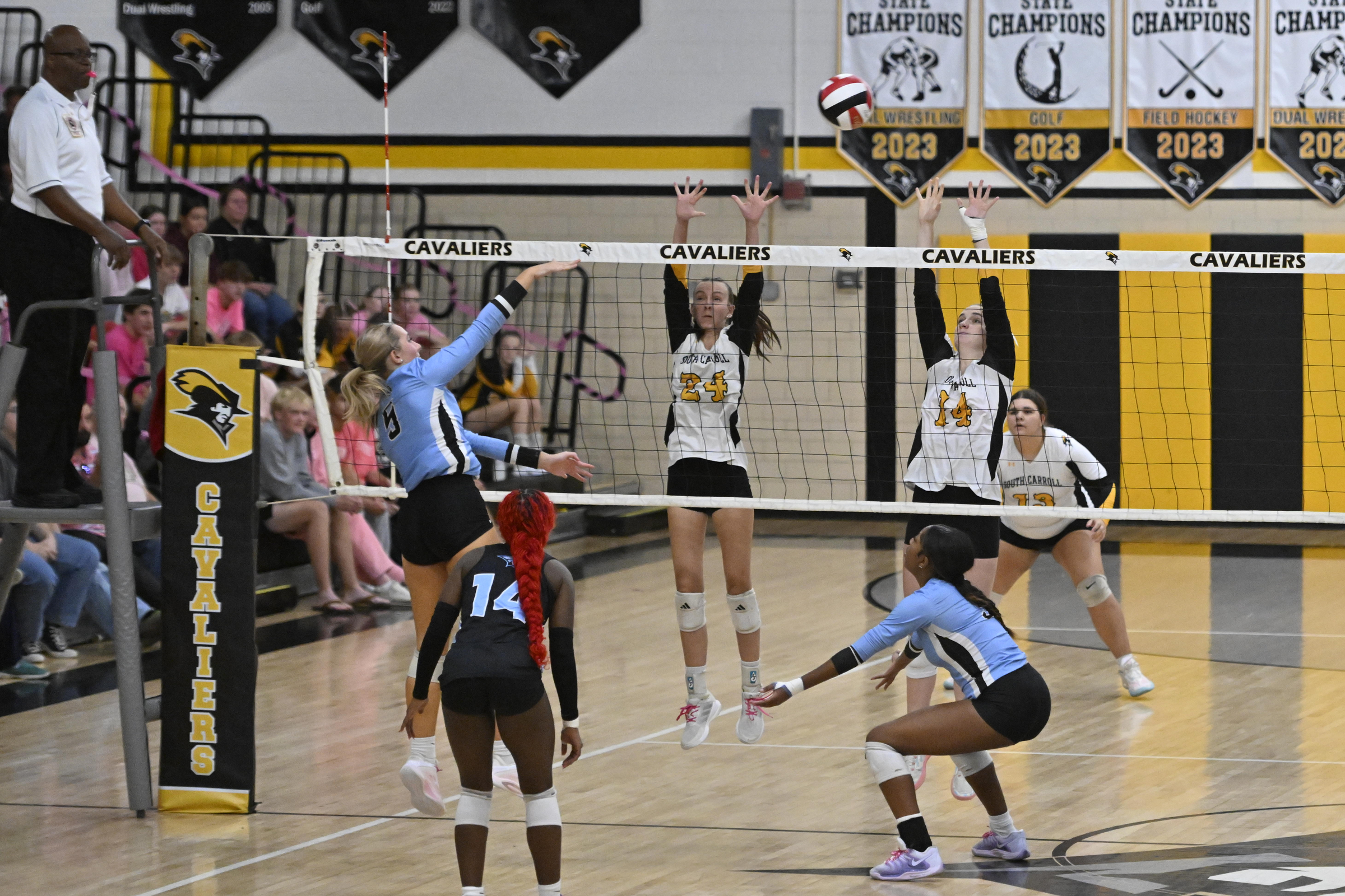 Westminster's Gabby Zajaczkowski hits the ball during a volleyball game...