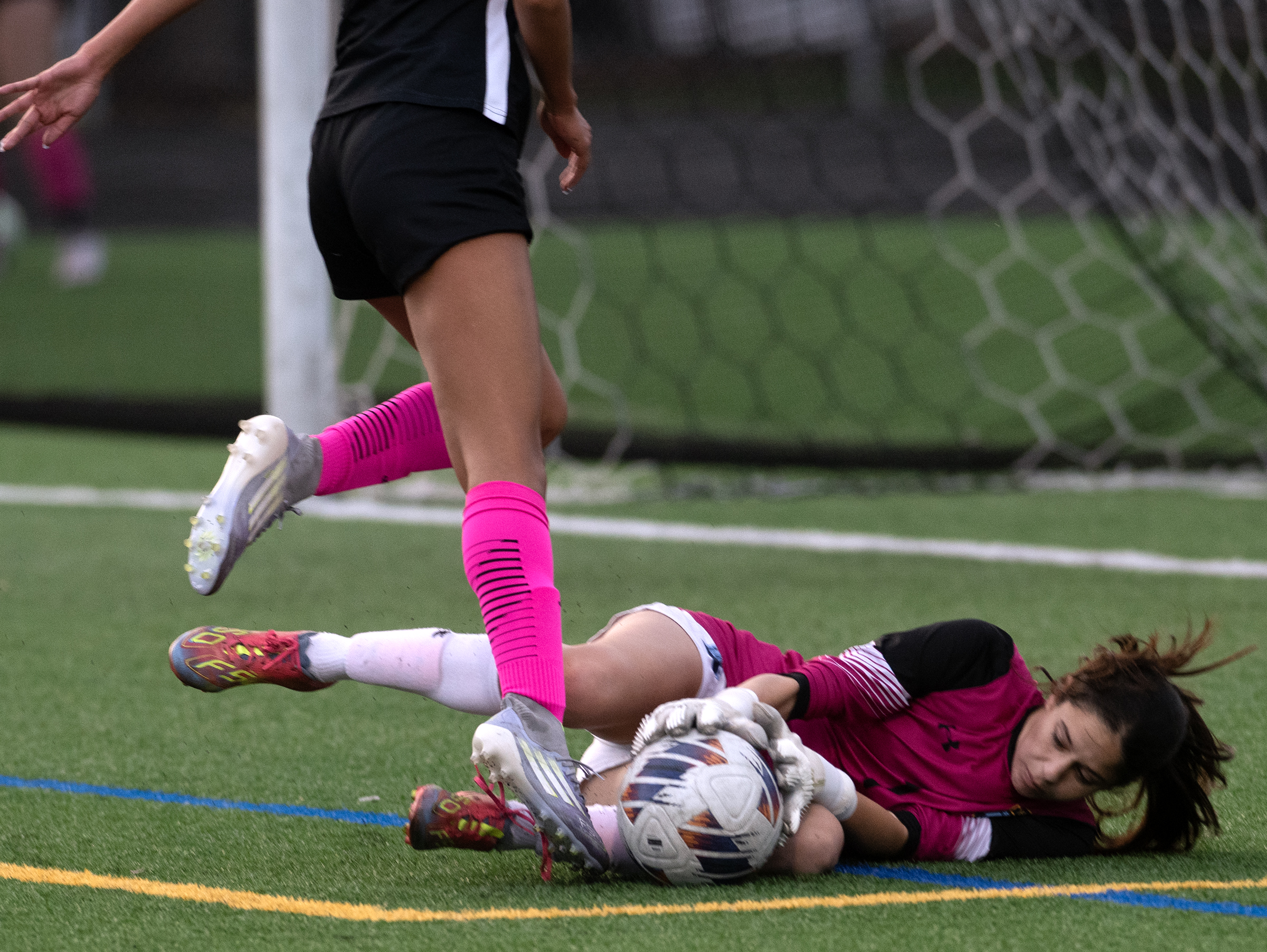Oct. 14, 2025- River Hill goalkeeper Jenna Khleif makes a...
