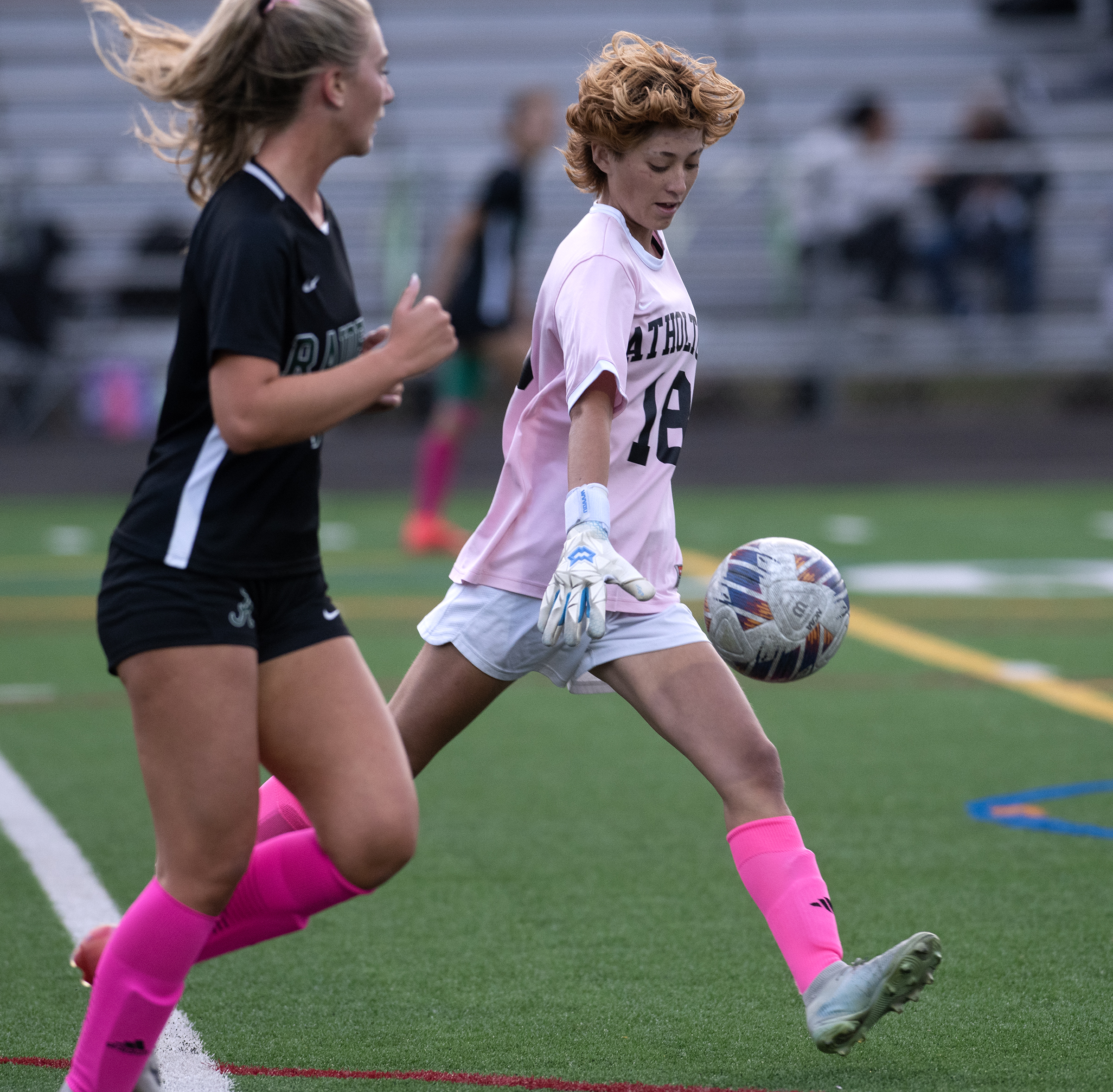 Oct. 14, 2025- Atholton goalkeeper Julia Ferrer kicks the ball...