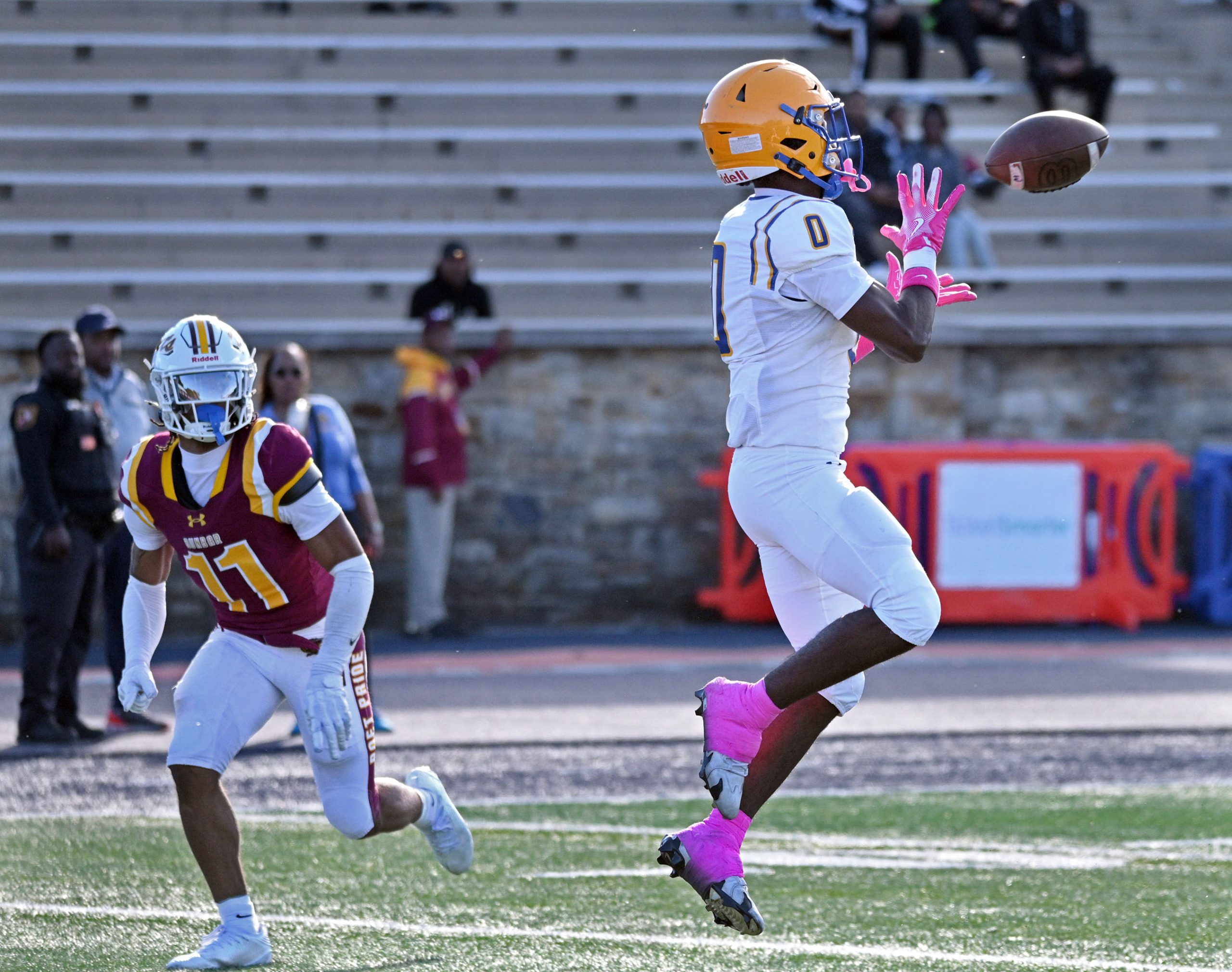 Mervo’s Leighton Curtis, right, catches the ball in front of...