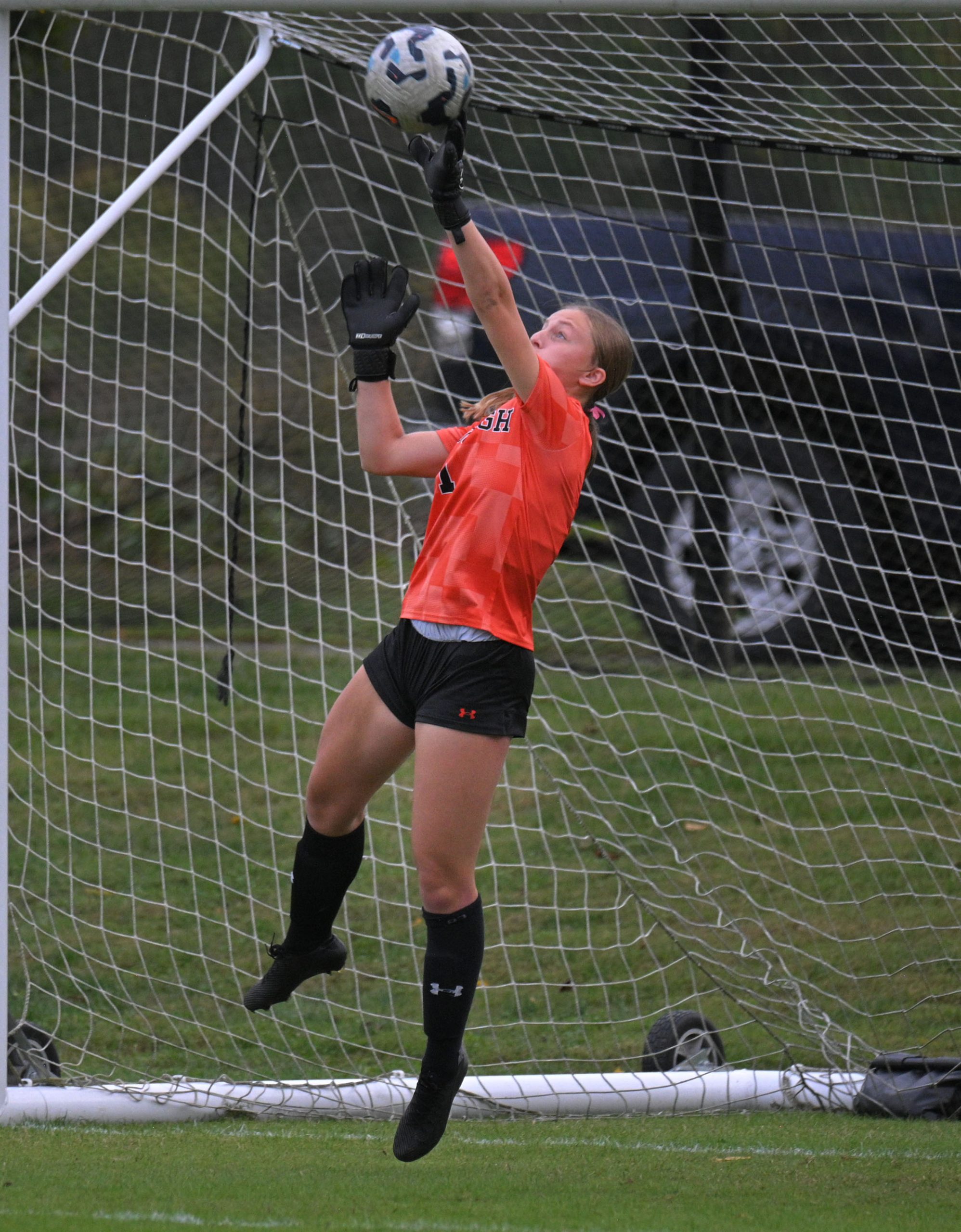 Mcdonogh goalie Vivian Biggs deflected a NDP shot to the...