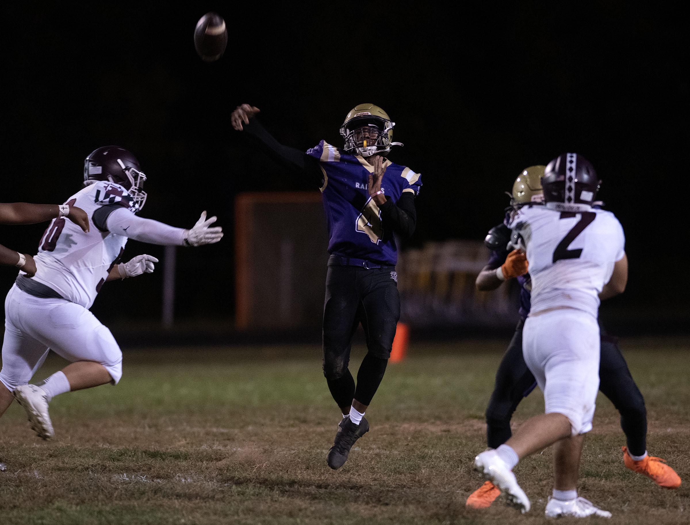 Oct. 10, 2025- Loch Raven quarterback Darrien Carter launches a...