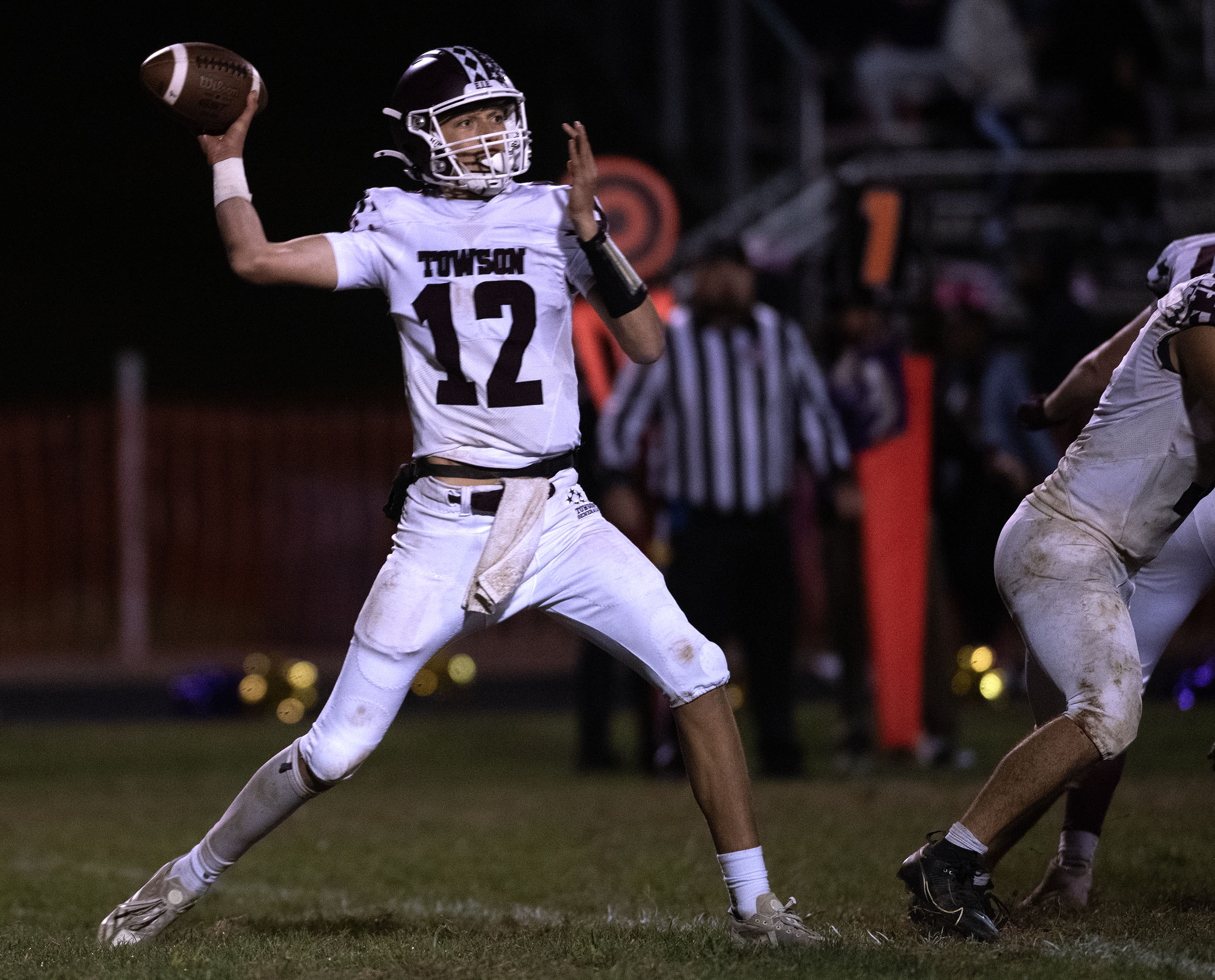 Oct. 10, 2025- Towson quarterback Raf Prumo passes against Loch...