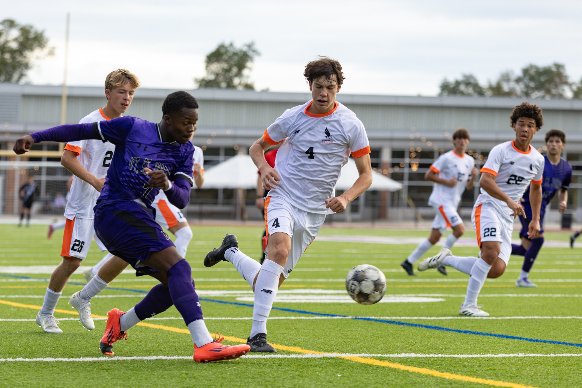 Mount Saint Joseph’s Immanuel Duodu crosses the ball across the...