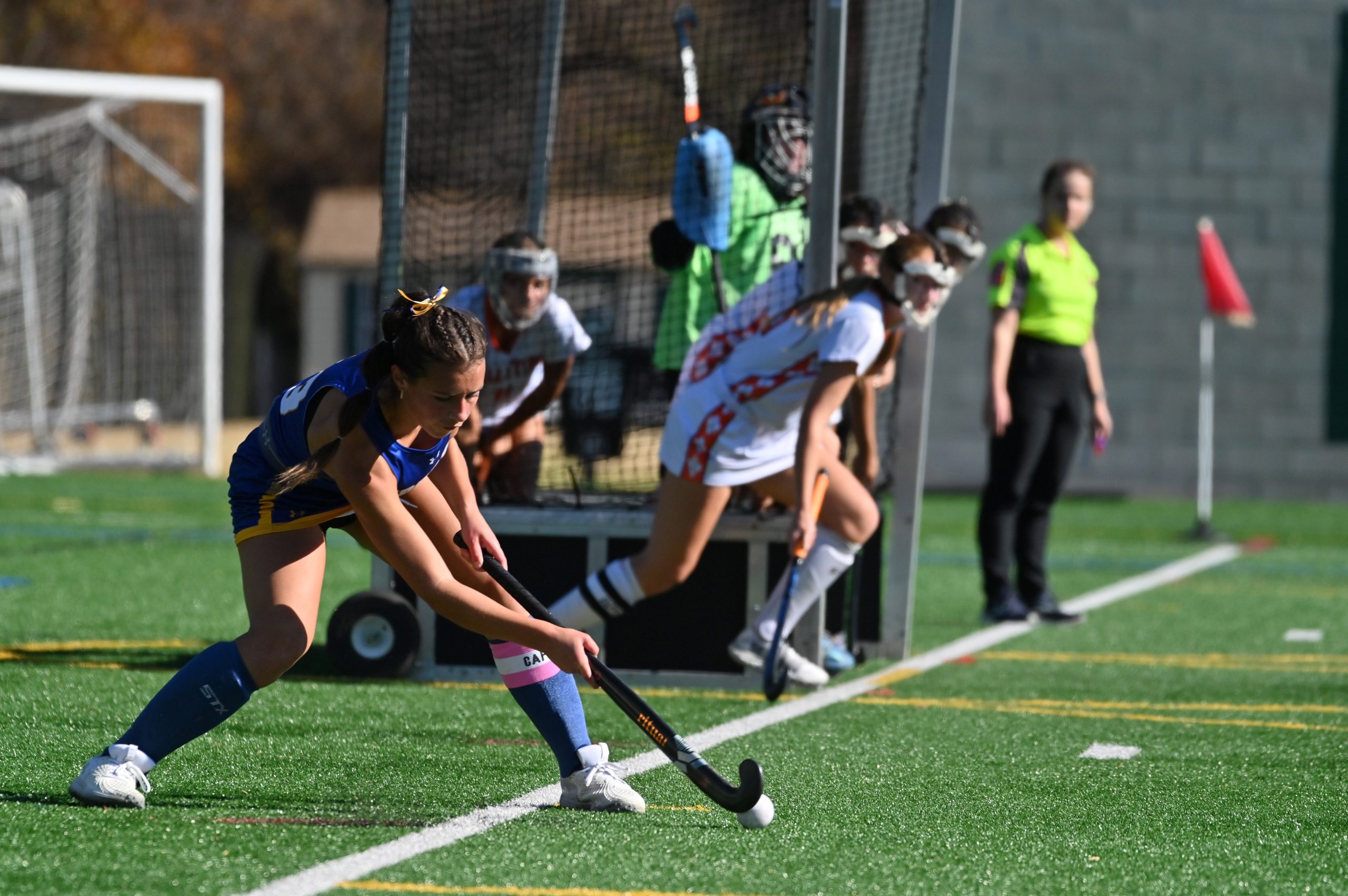 Liberty's Clara Robbins plays the ball in on a corner...