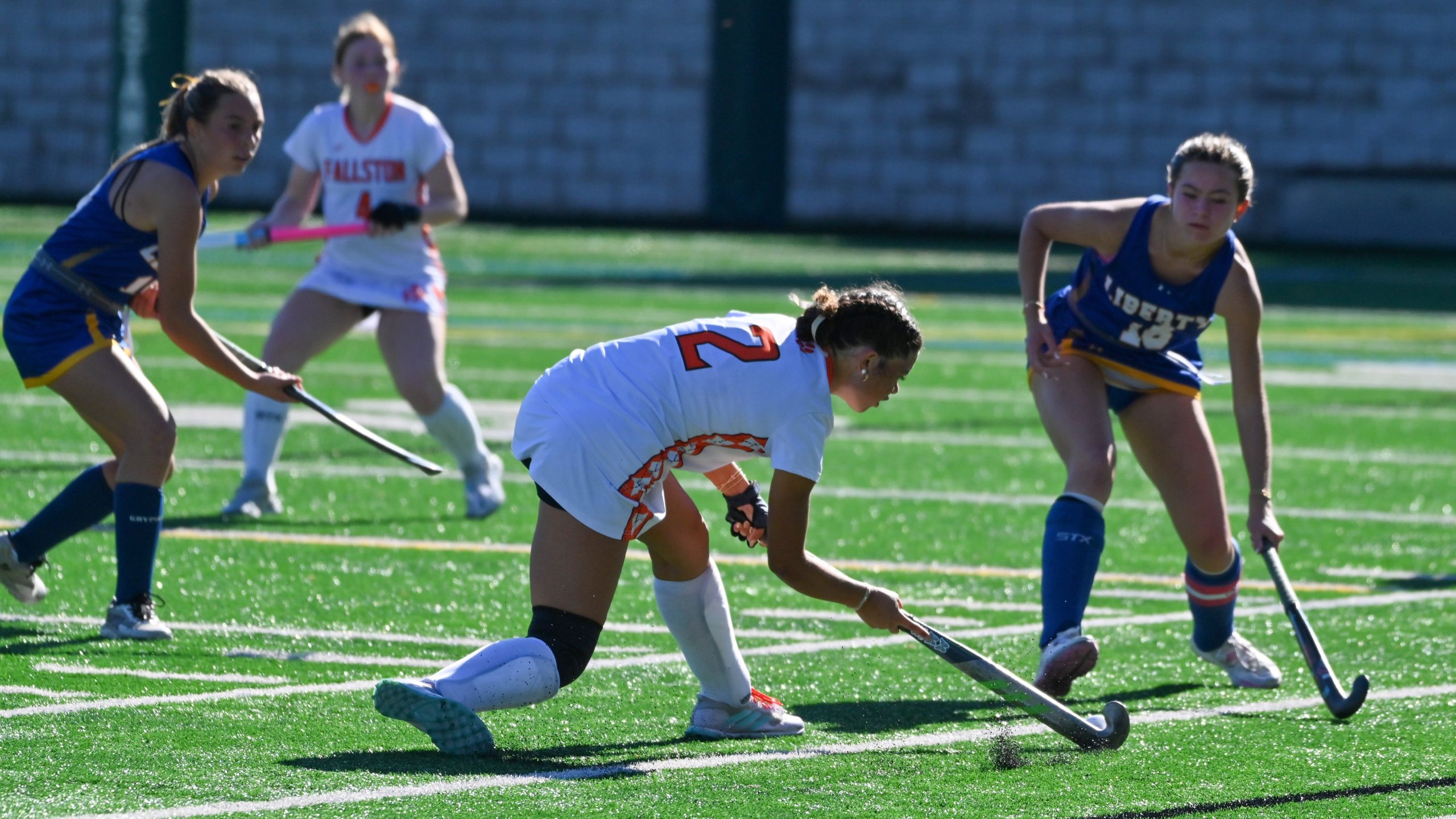 Fallston's Layla King looks to play the ball past Liberty...