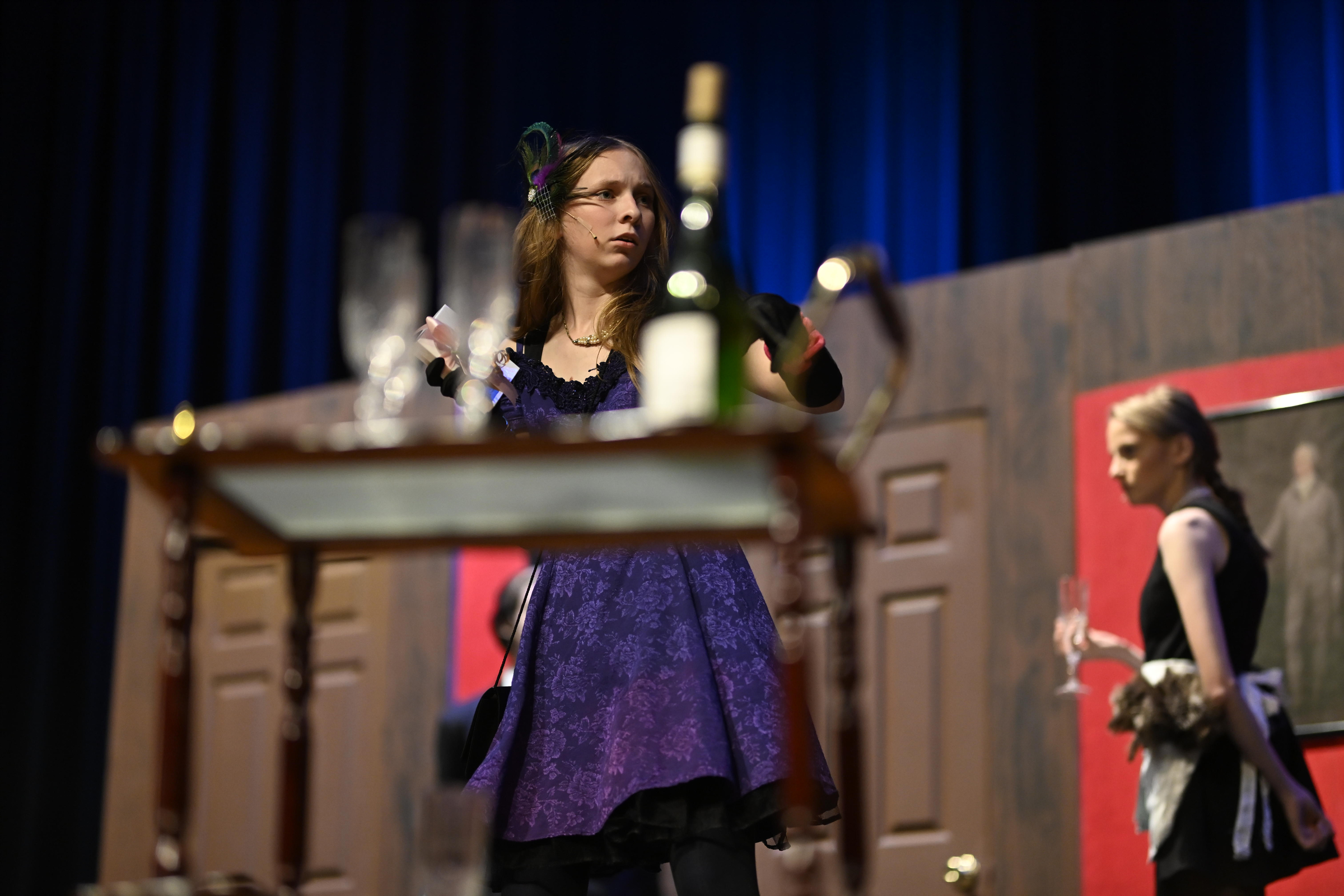 :Mrs. Peacock, played by Maggie Beahm reacts to a noise...