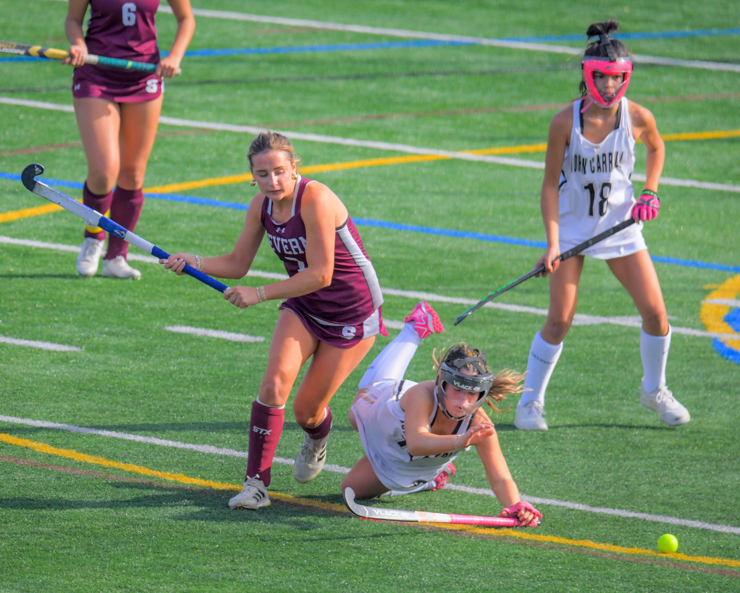 Severn Admiral Patriots midfielder Addison Lamb scrambles for a loose...