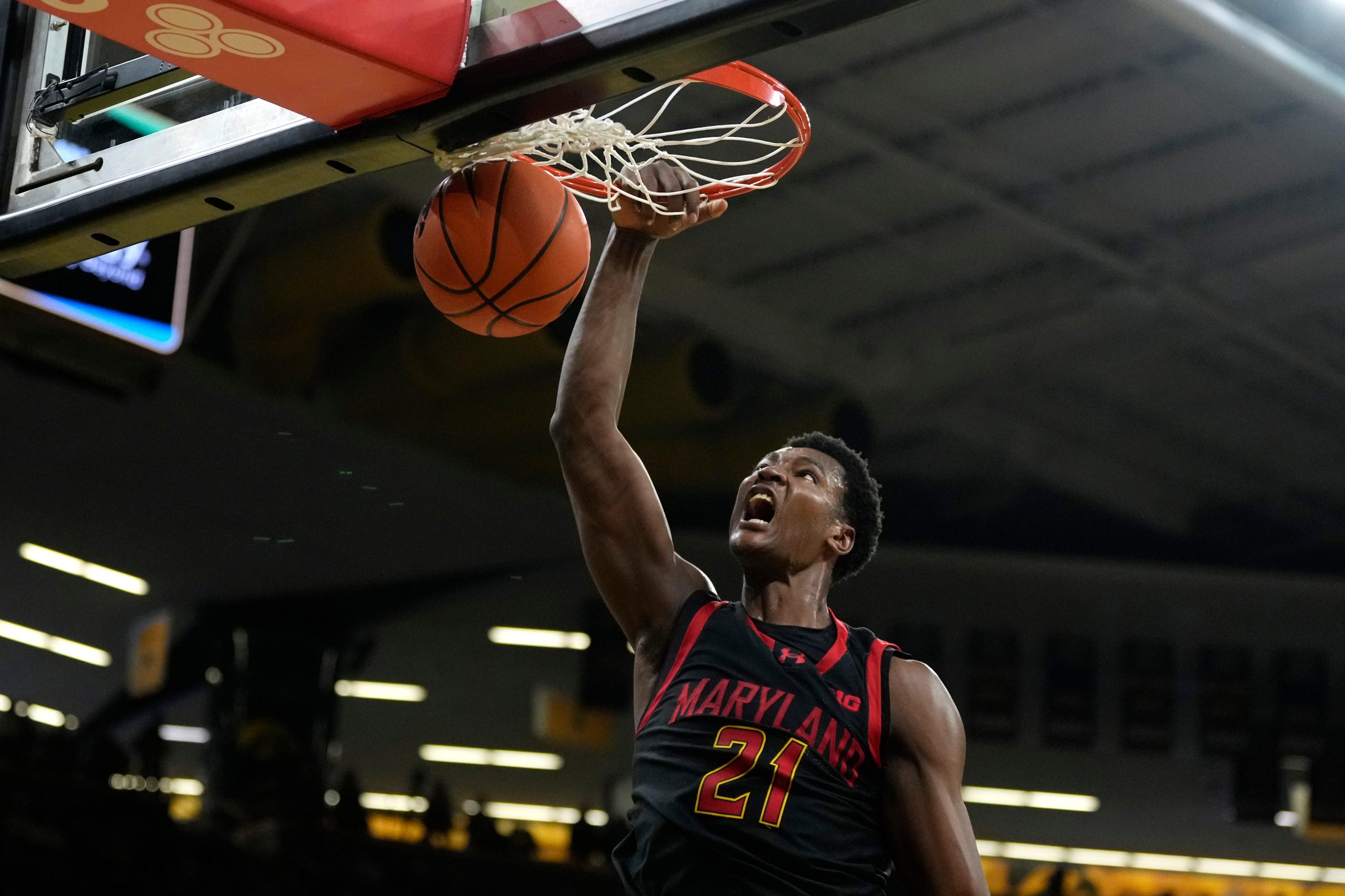 Maryland forward Pharrel Payne dunks the ball during the first...