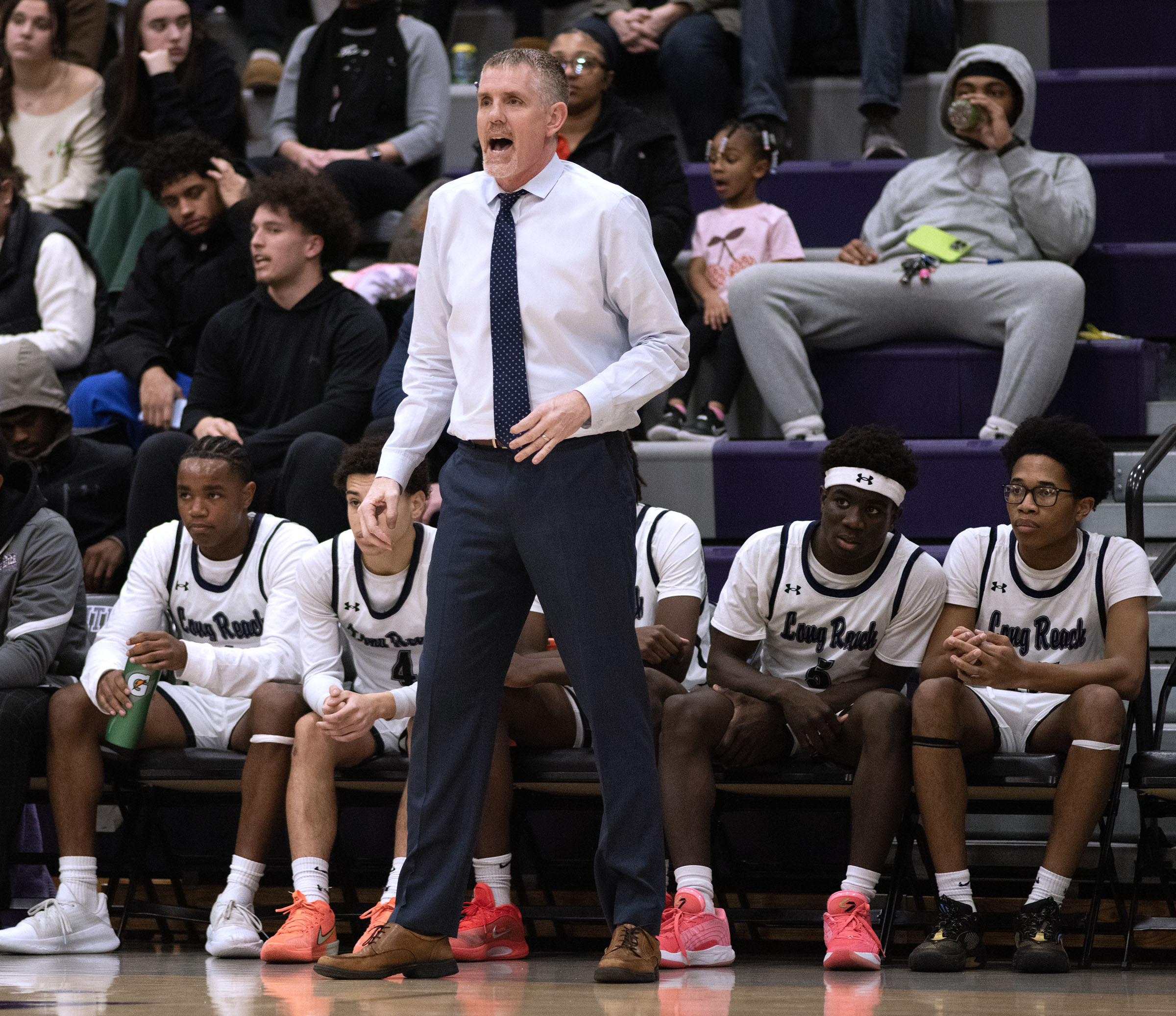 Dec. 22, 2025- Long Reach boys basketball coach Andrew Lazzor...