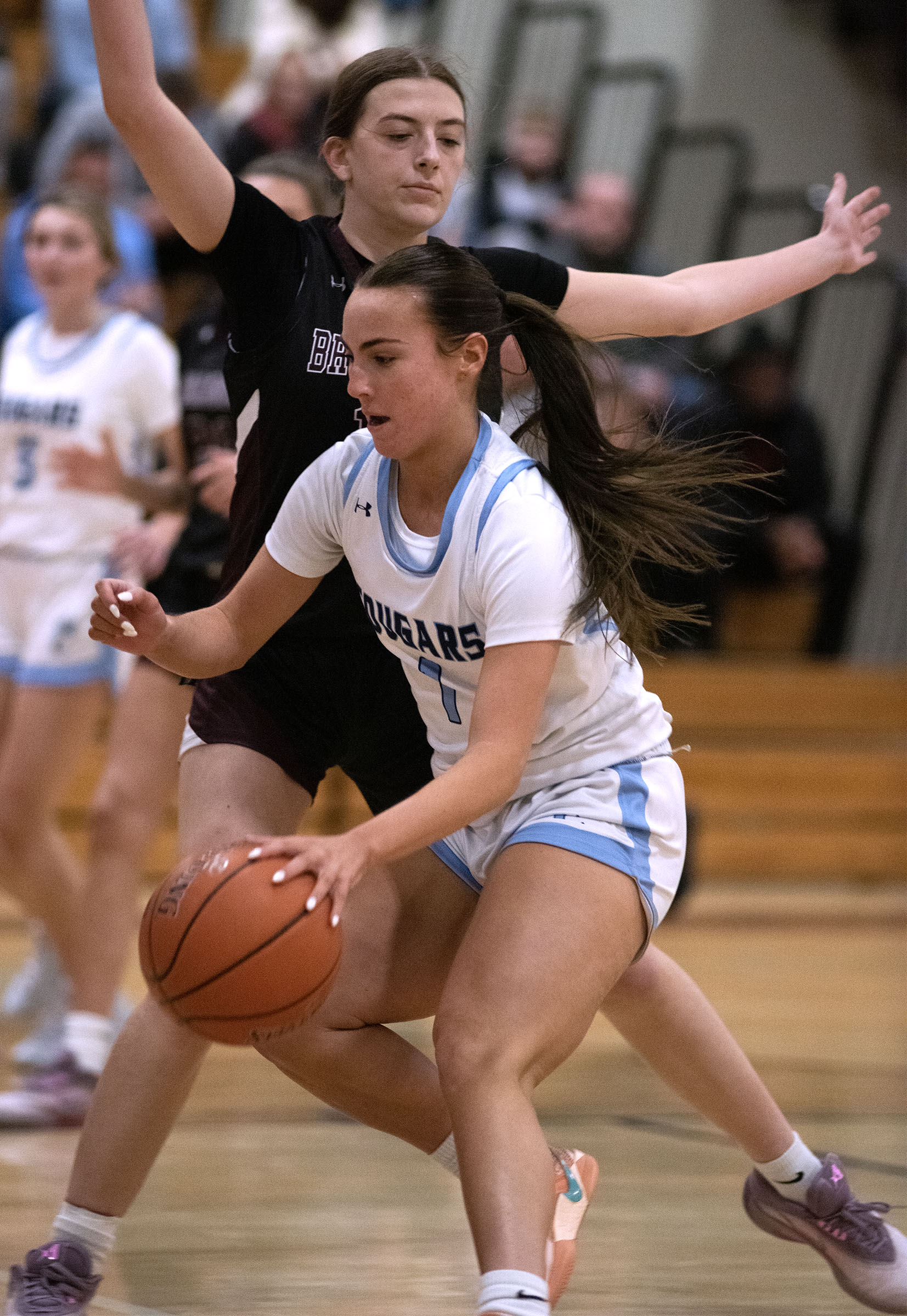 Jan. 23, 2026- Chesapeake’s Ella Cieri drives against Broadneck’s Ellie...
