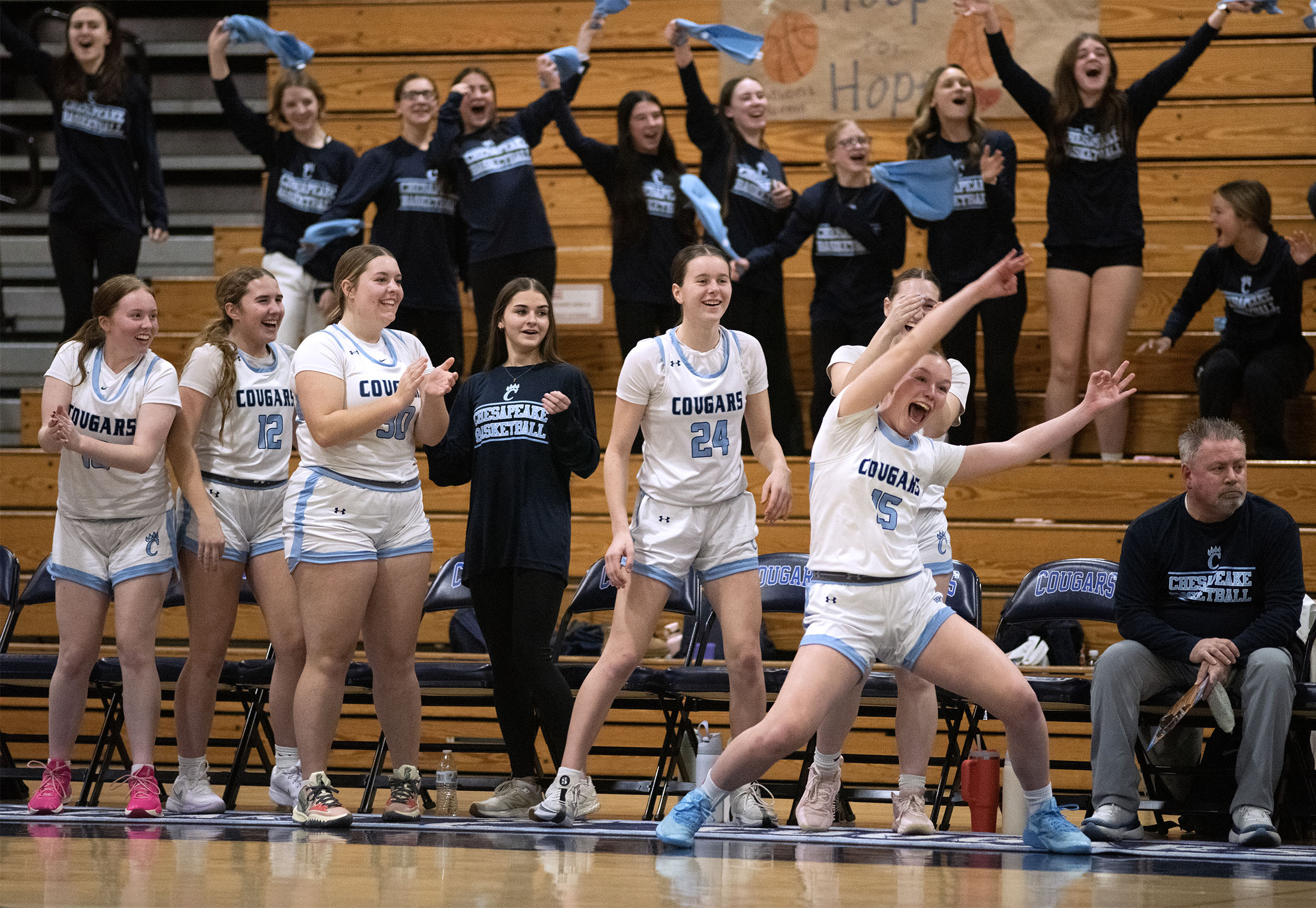 Jan. 23, 2026- The Chesapeake bench reacts after Chesapeake tied...