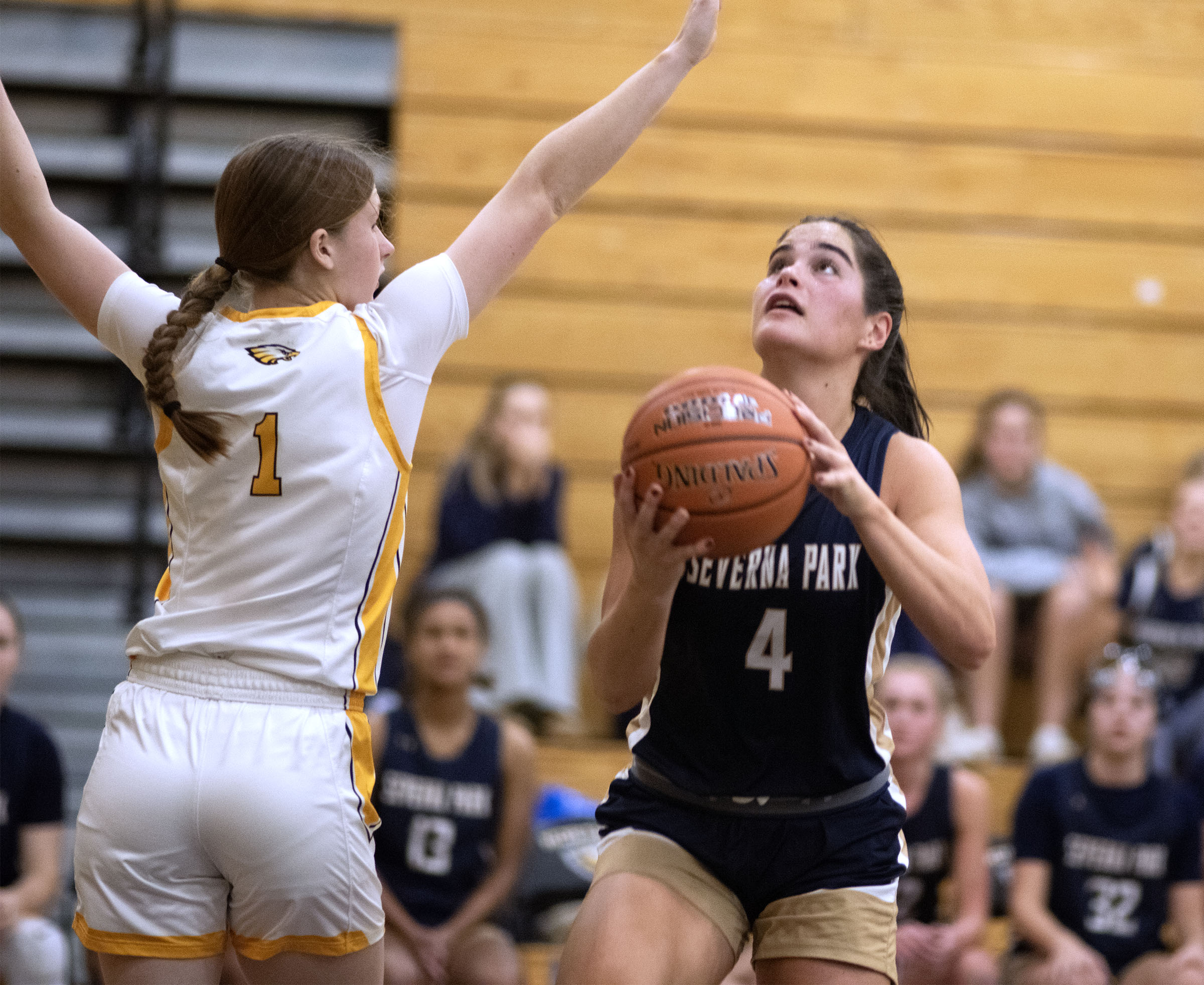 Jan. 13, 2026- Severna Park’s Maria Bragg goes up for...