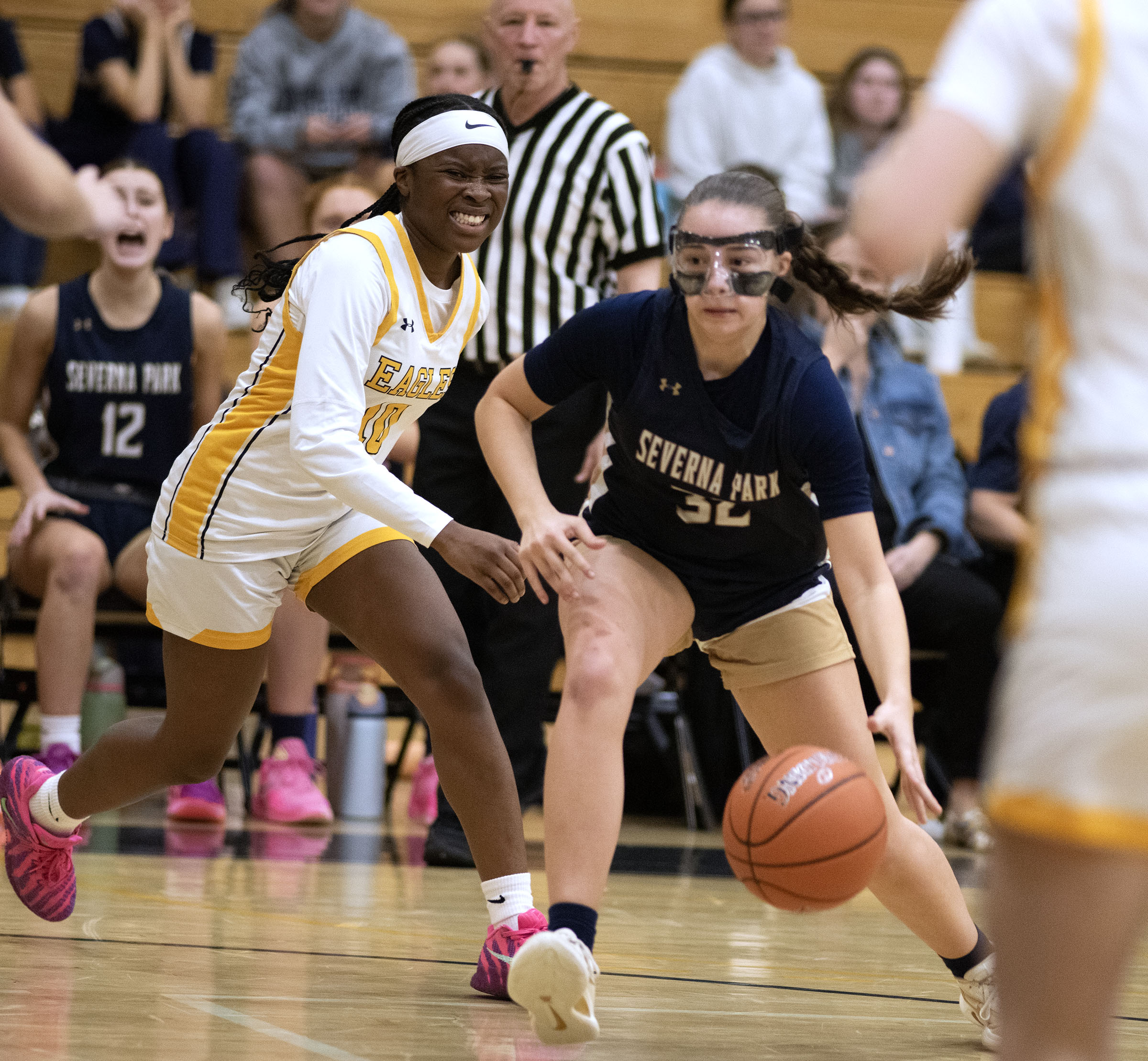 Jan. 13, 2026- Severna Park’s Brooke Barnes dribbles against Northeast’s...