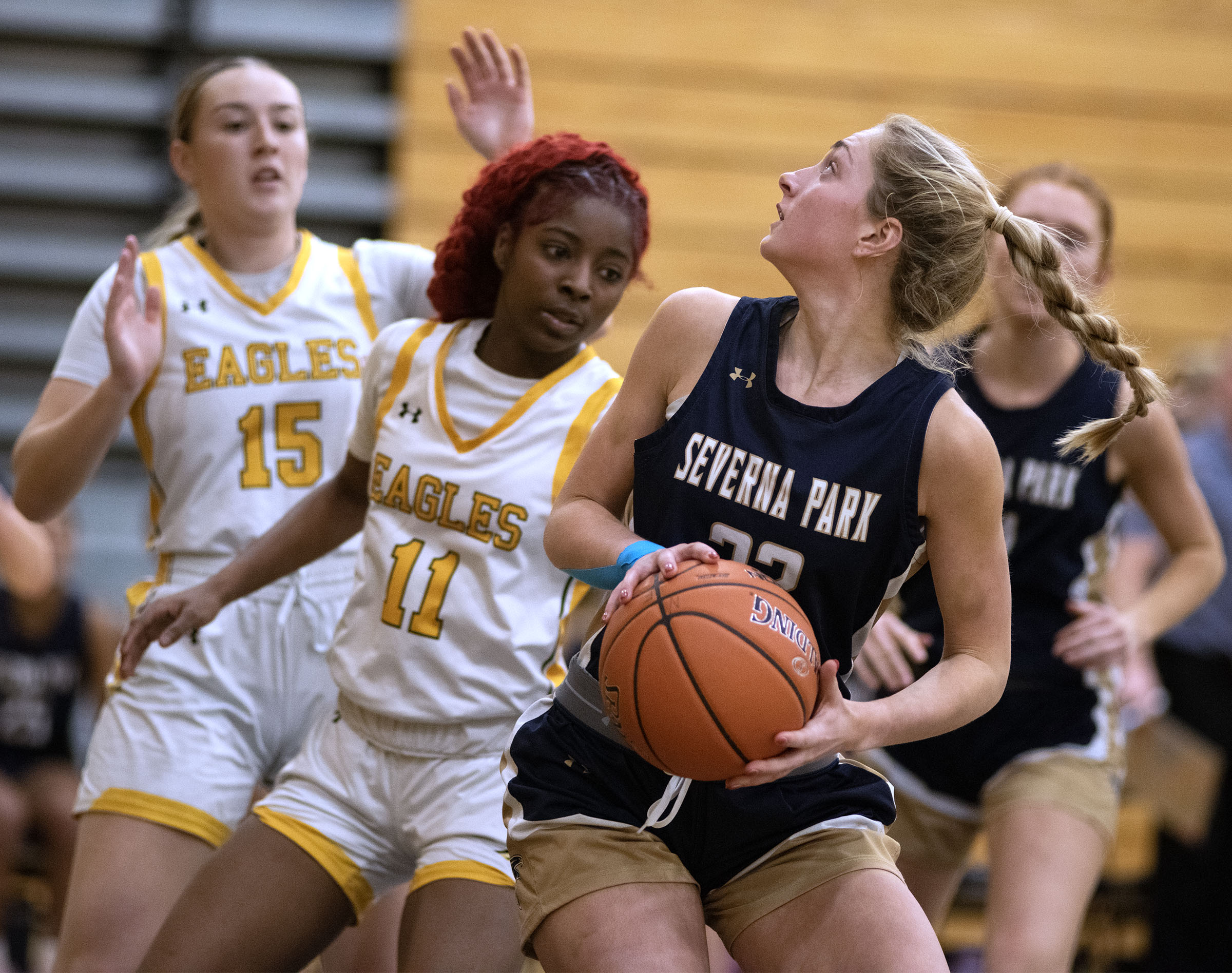 Jan. 13, 2026- Severna Park’s Lizzy Thompson looks for a...