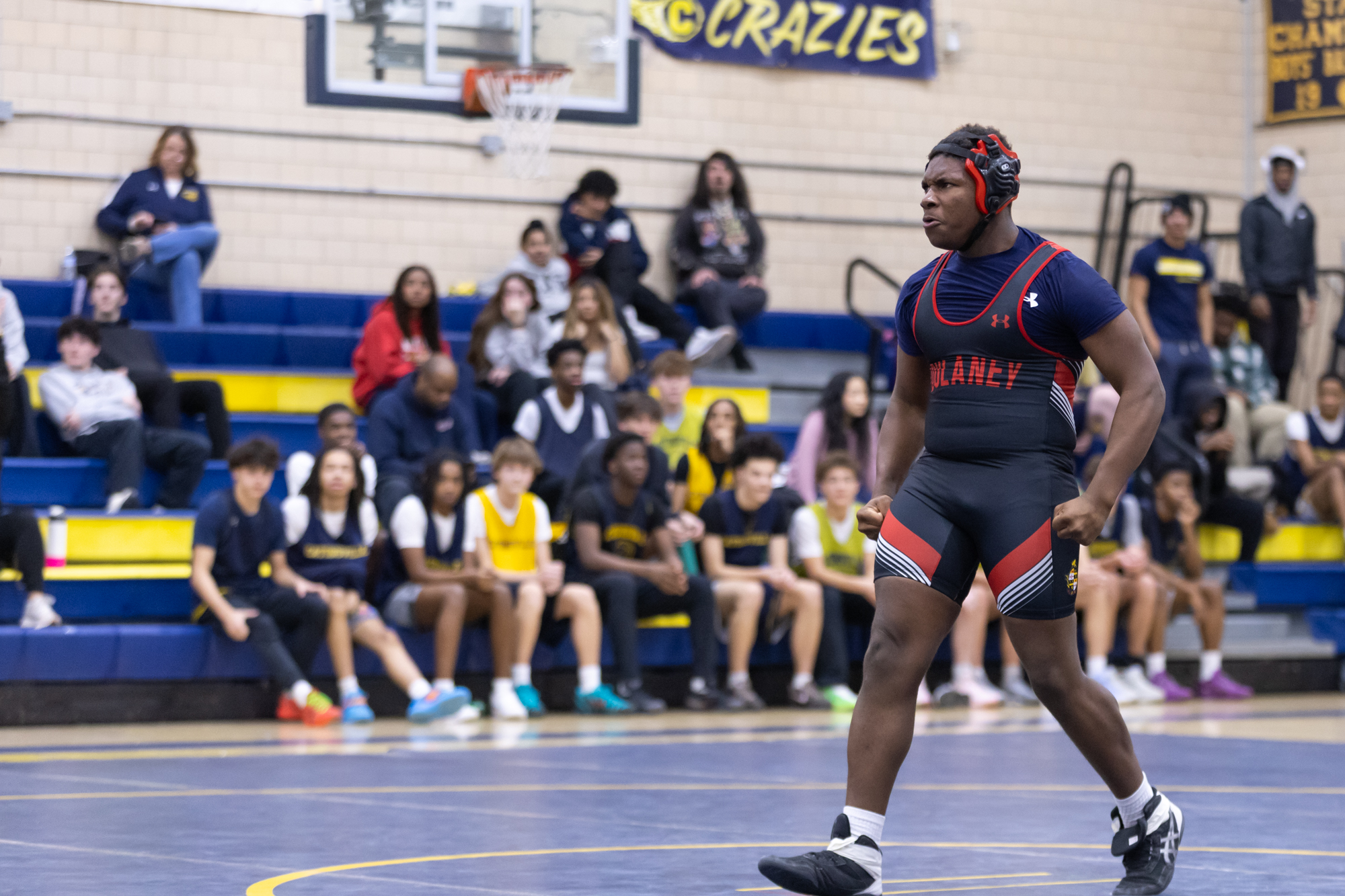 Dulaneyâs Brendan Taylor celebrates after winning during the 285 lb....