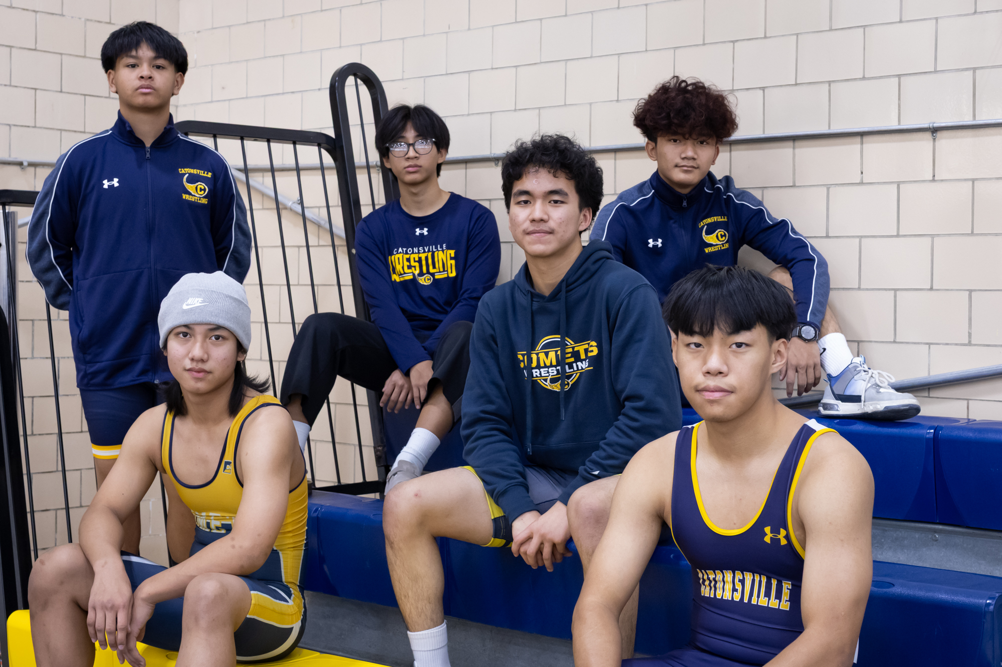 Catonsville Wrestlers Bawi Ceu, rear left to right, Semeon Hmo,...