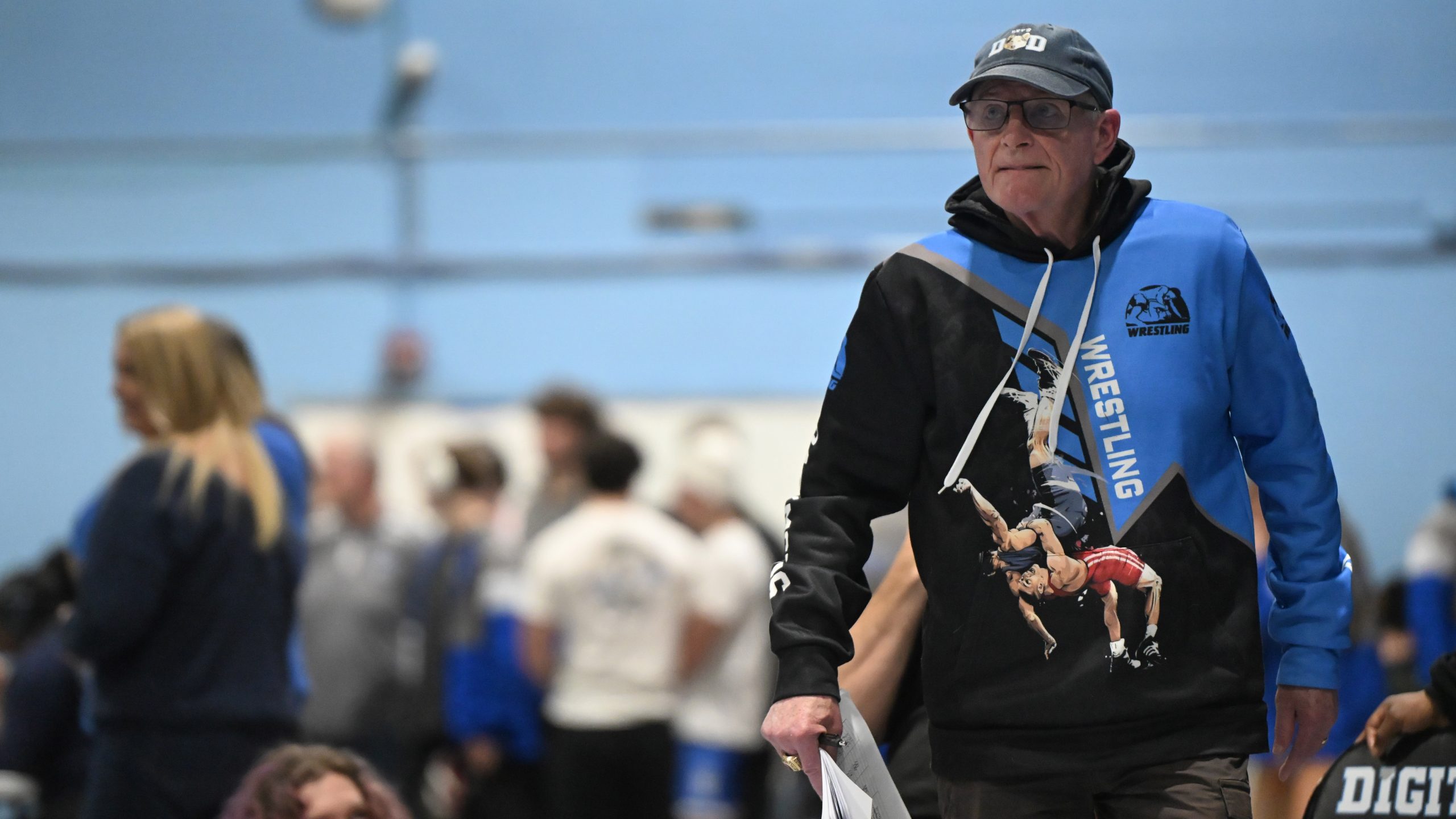 Parkville wrestling head coach Desi McNelis during a wrestling tournament...