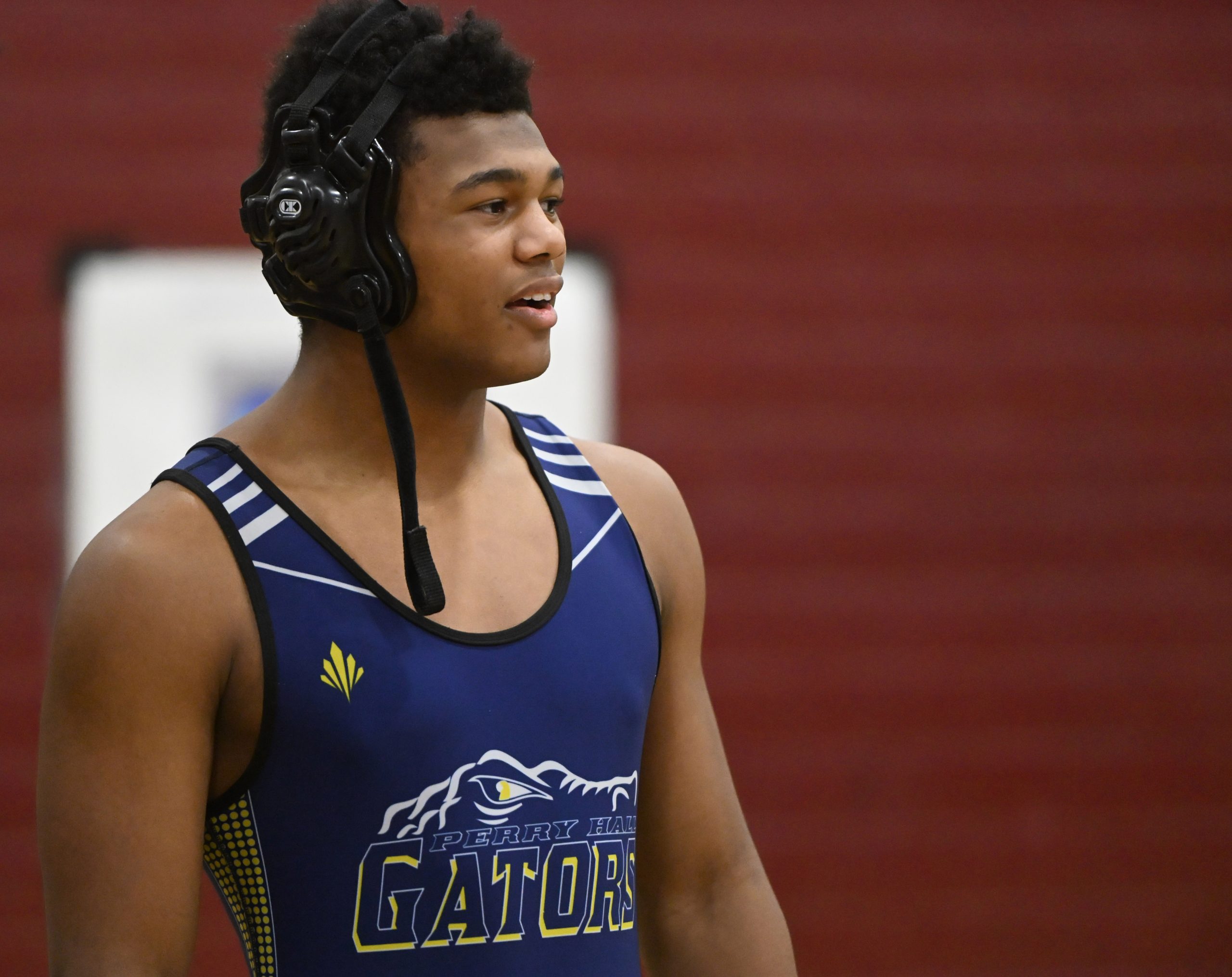 Perry Hall's Victor Marks Jenkins prepares to compete during a...